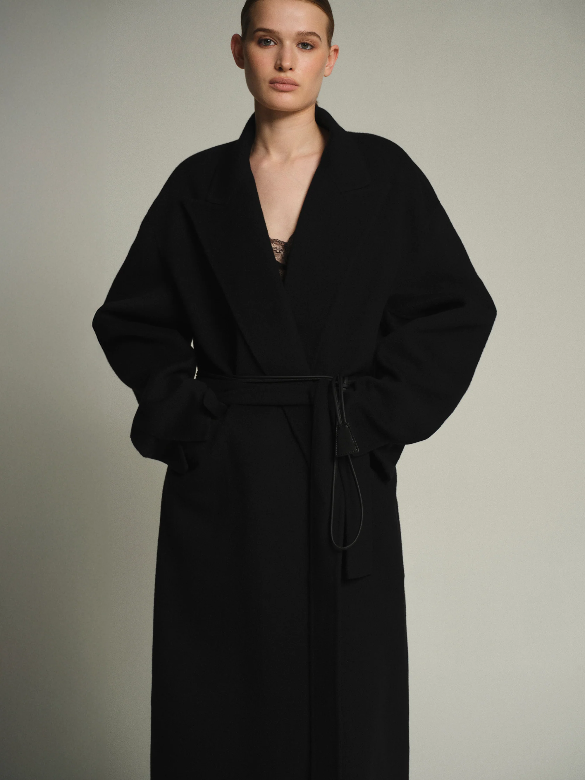 100% Wool Shawl-Collar Coat, Black - Image 2