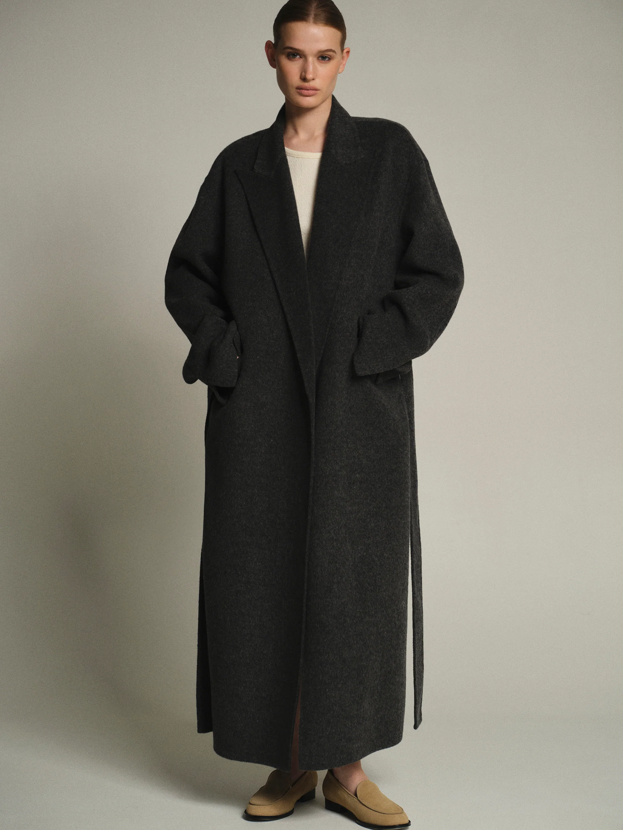 100% Wool Shawl-Collar Coat, Charcoal - Image 2