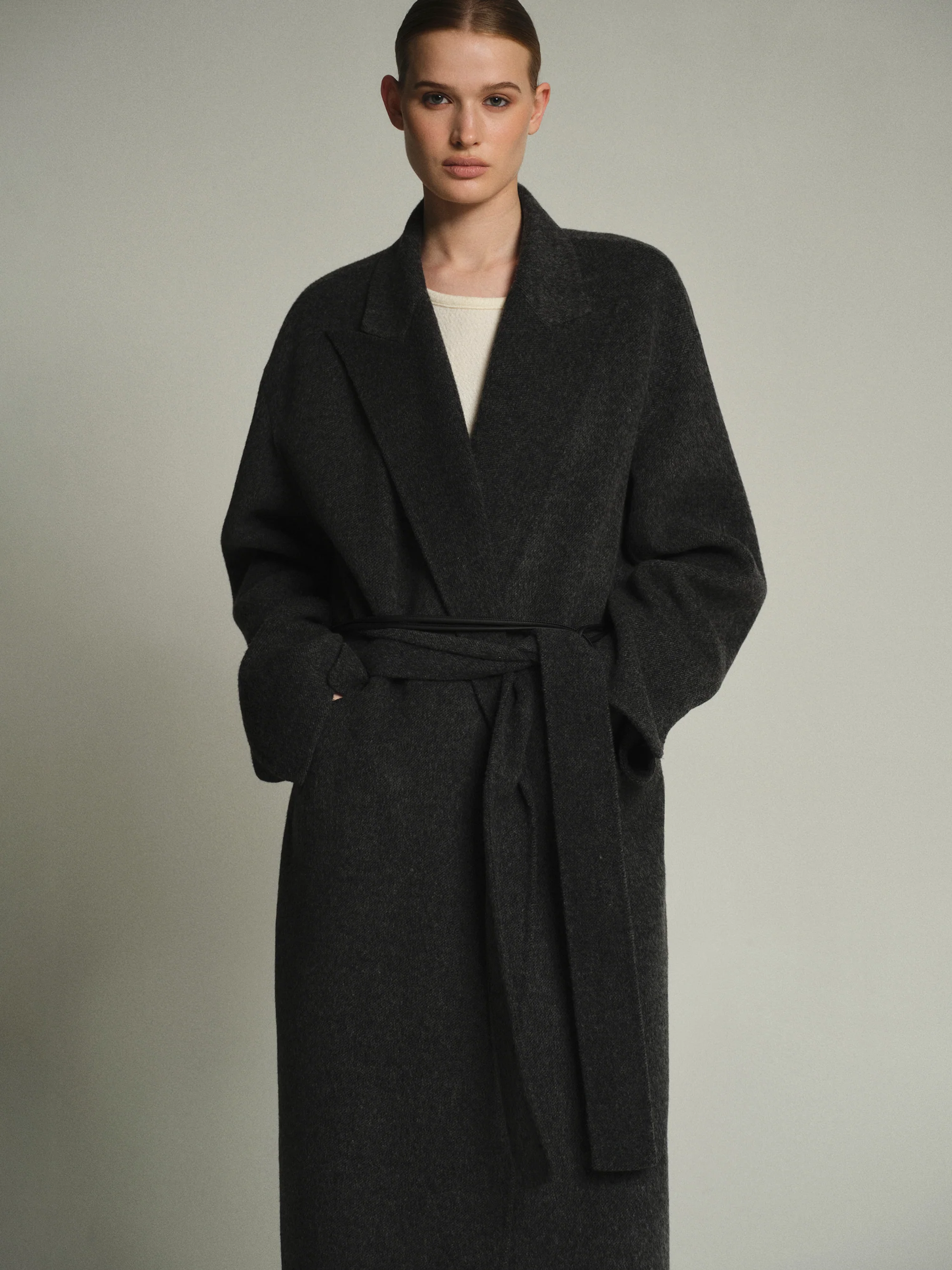 100% Wool Shawl-Collar Coat, Charcoal - Image 3