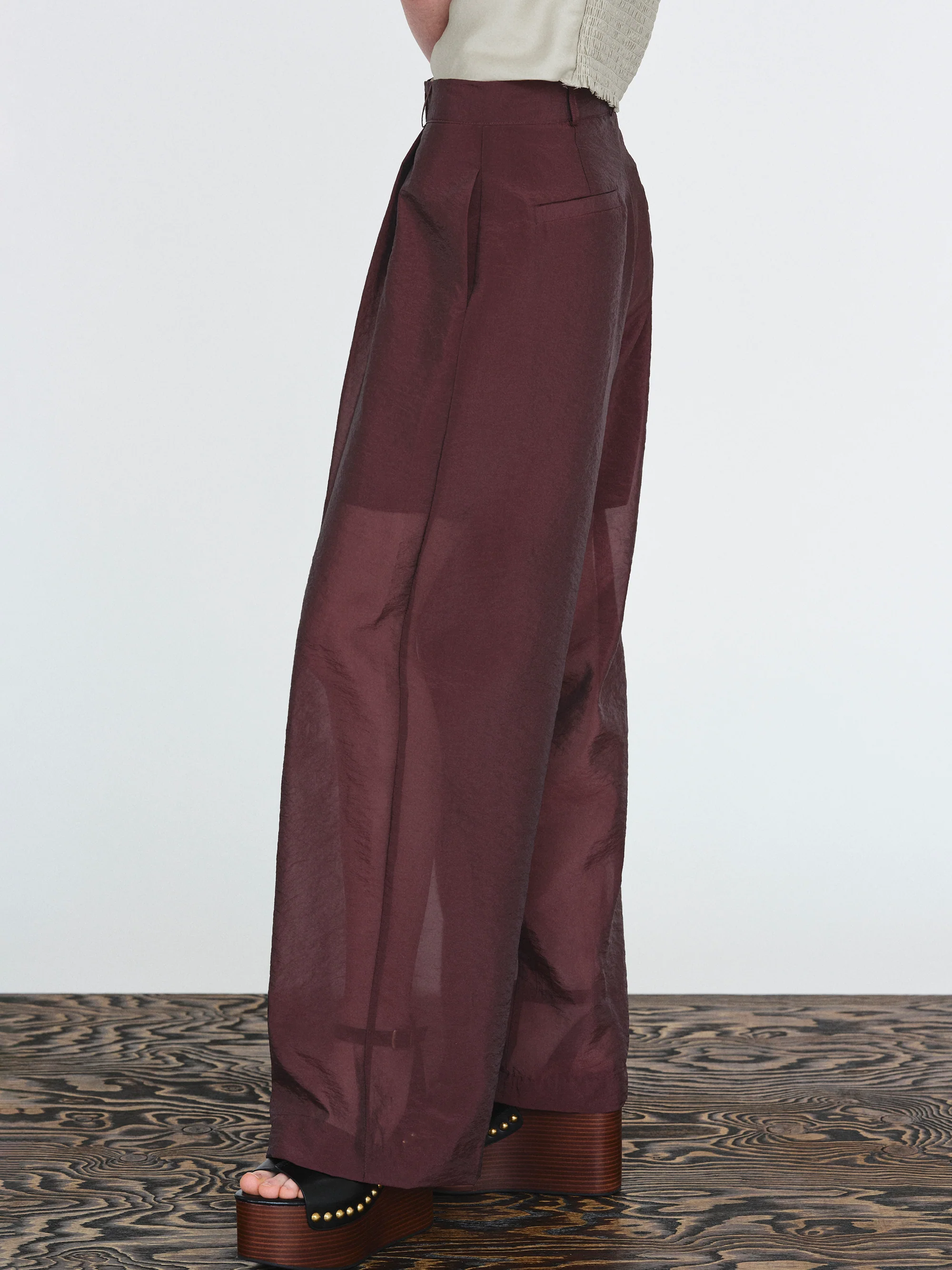Ada Semi Sheer Trousers, Wine - Image 2