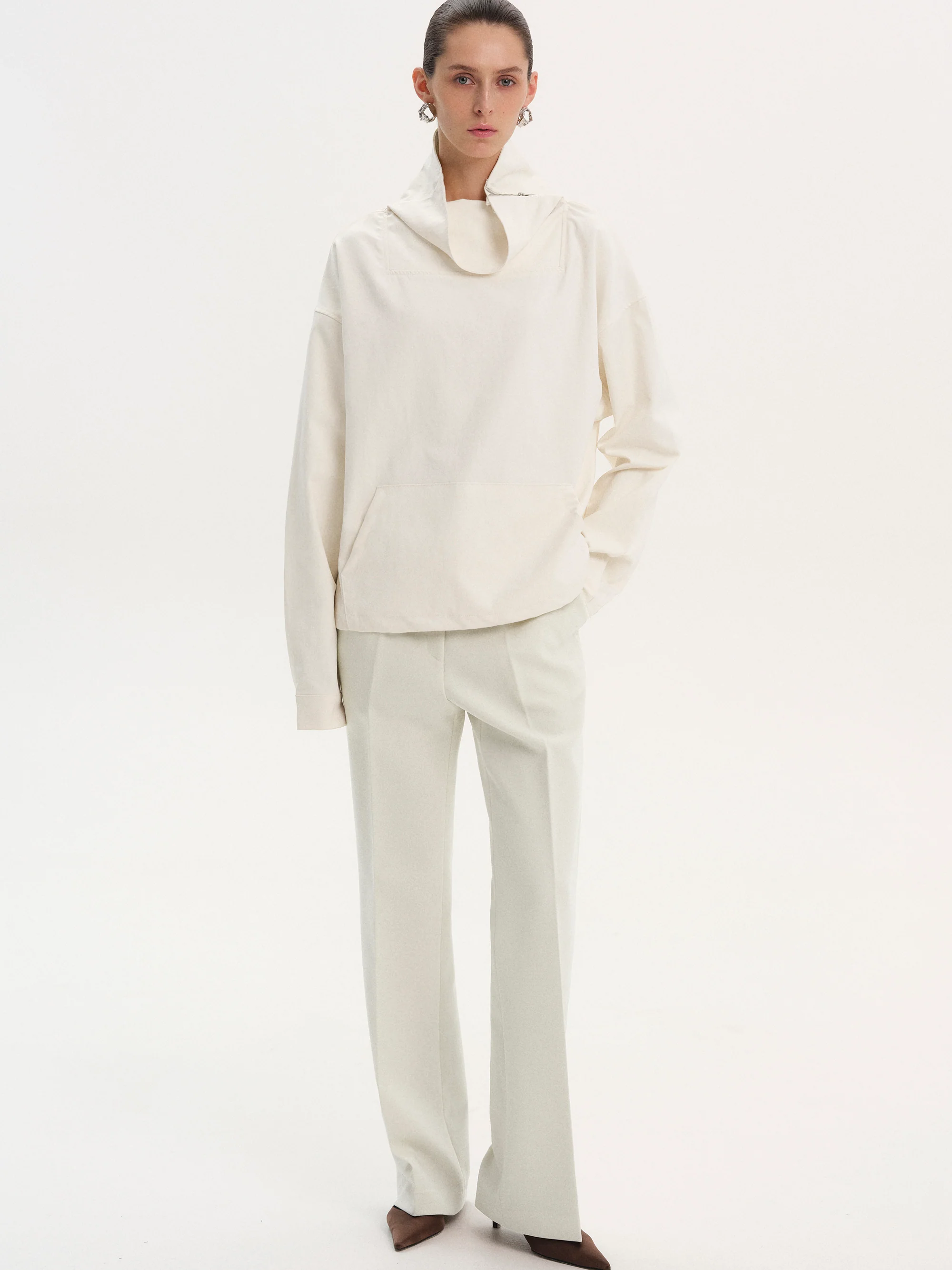Afro Funnel Zip Neck Top, Ivory - Image 4