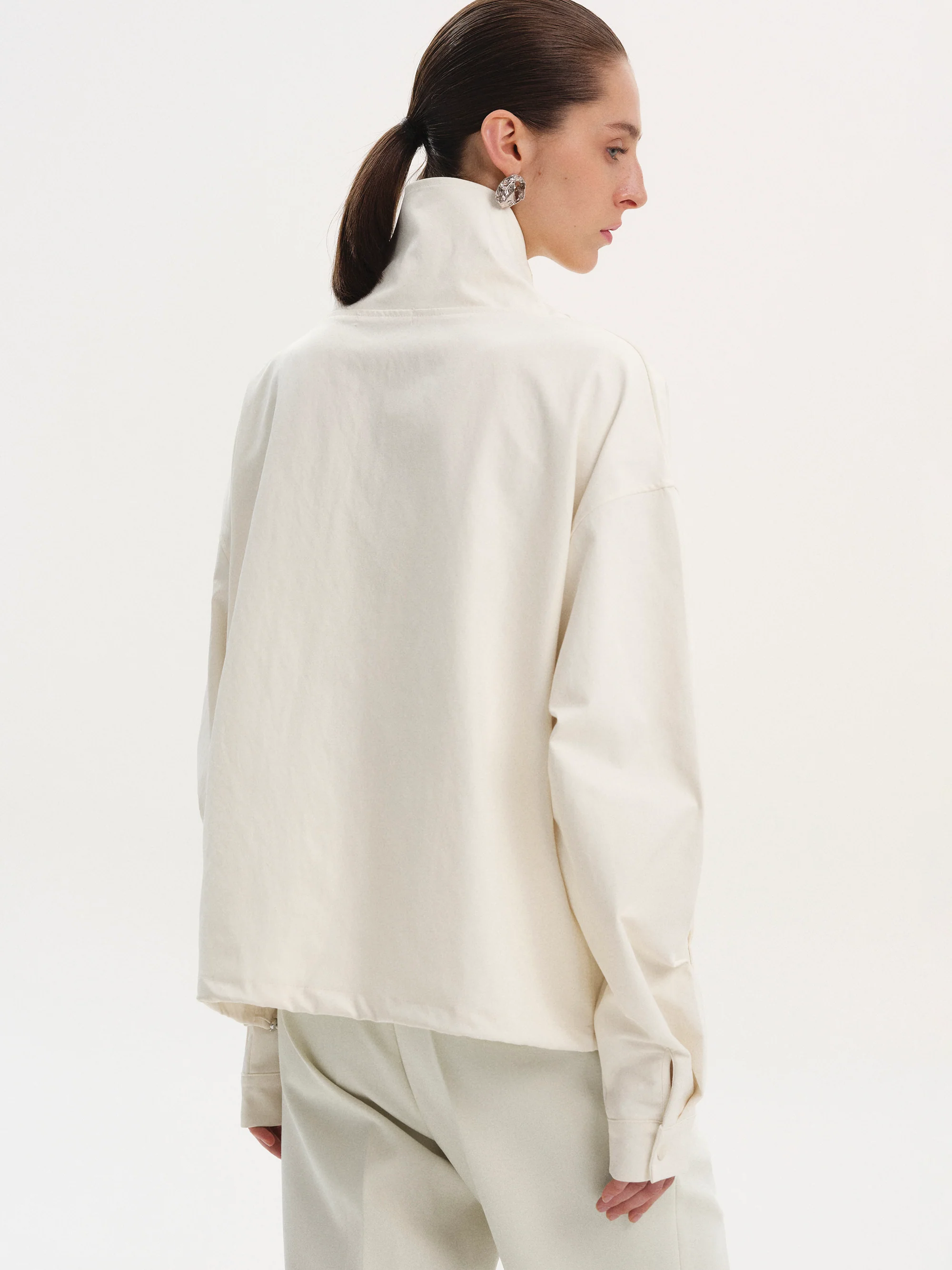 Afro Funnel Zip Neck Top, Ivory - Image 5