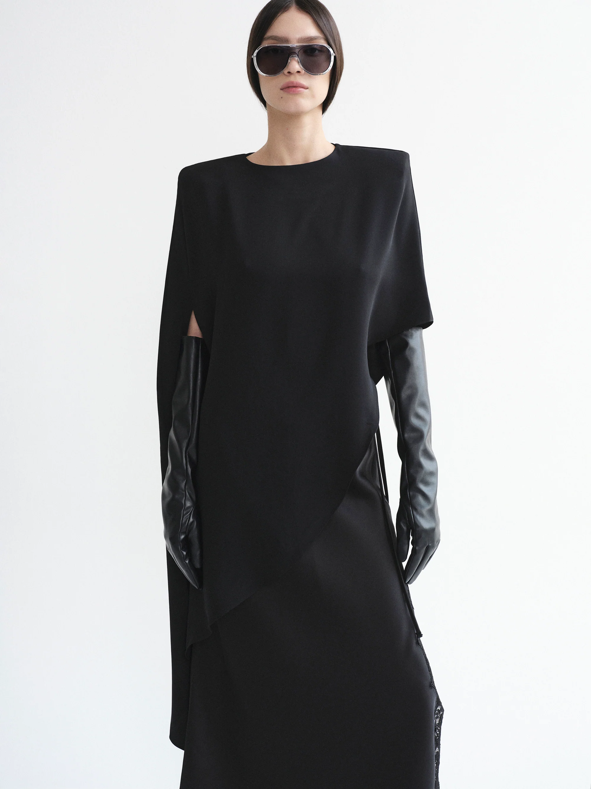 Amia Asymmetric Satin Blouse, Black - Image 4