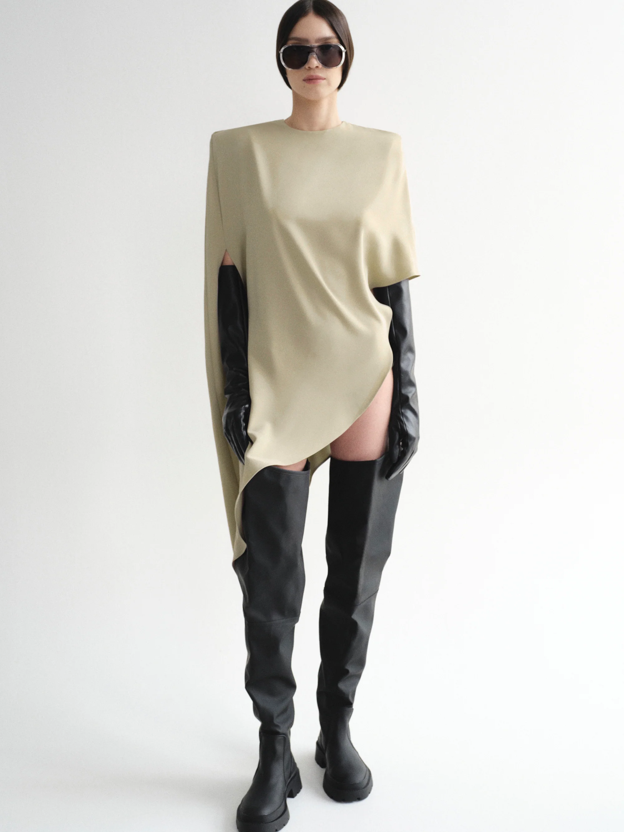 Amia Asymmetric Satin Blouse, Pearl - Image 4