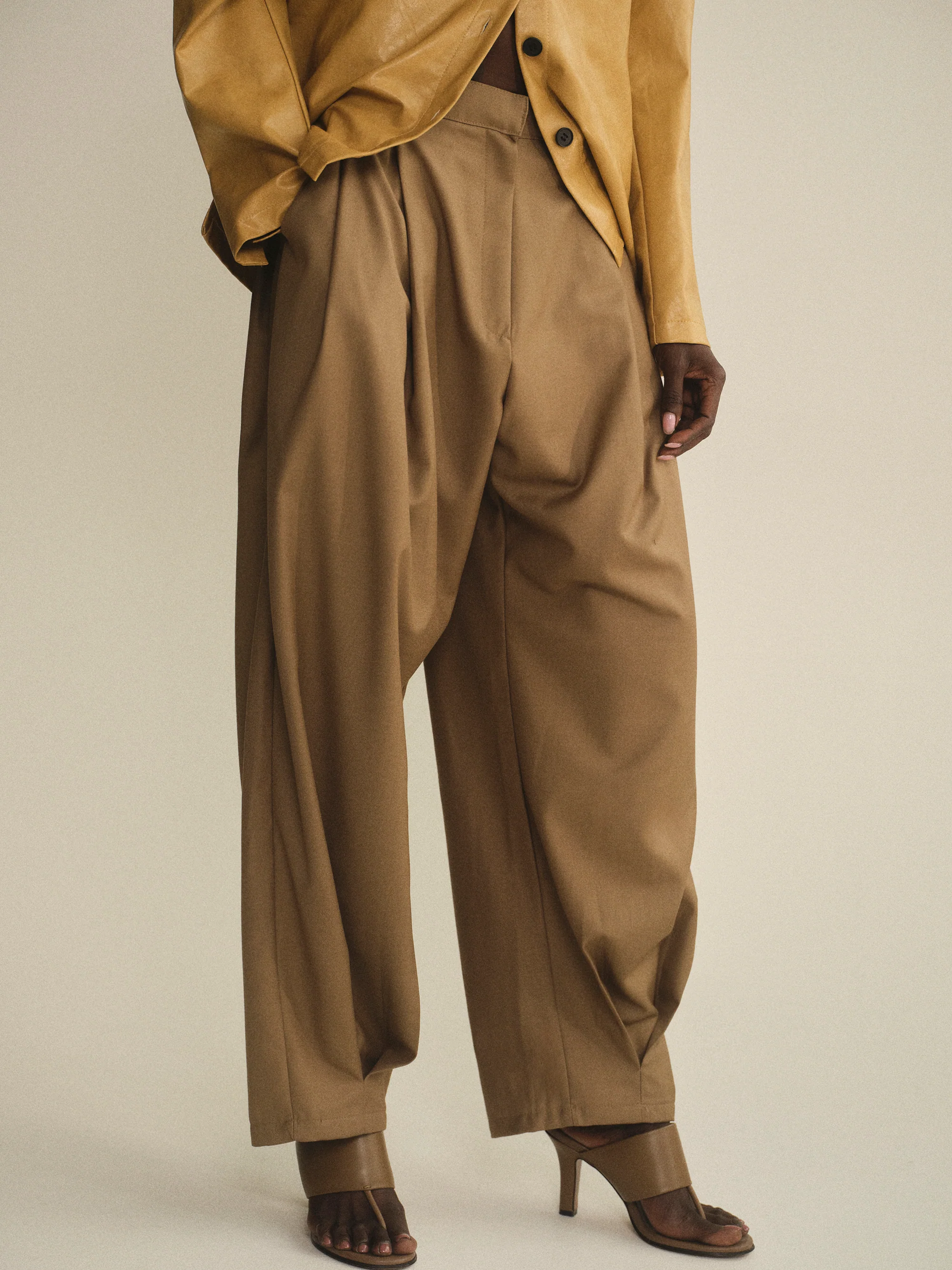 Ankle Pleat Trousers, Beige