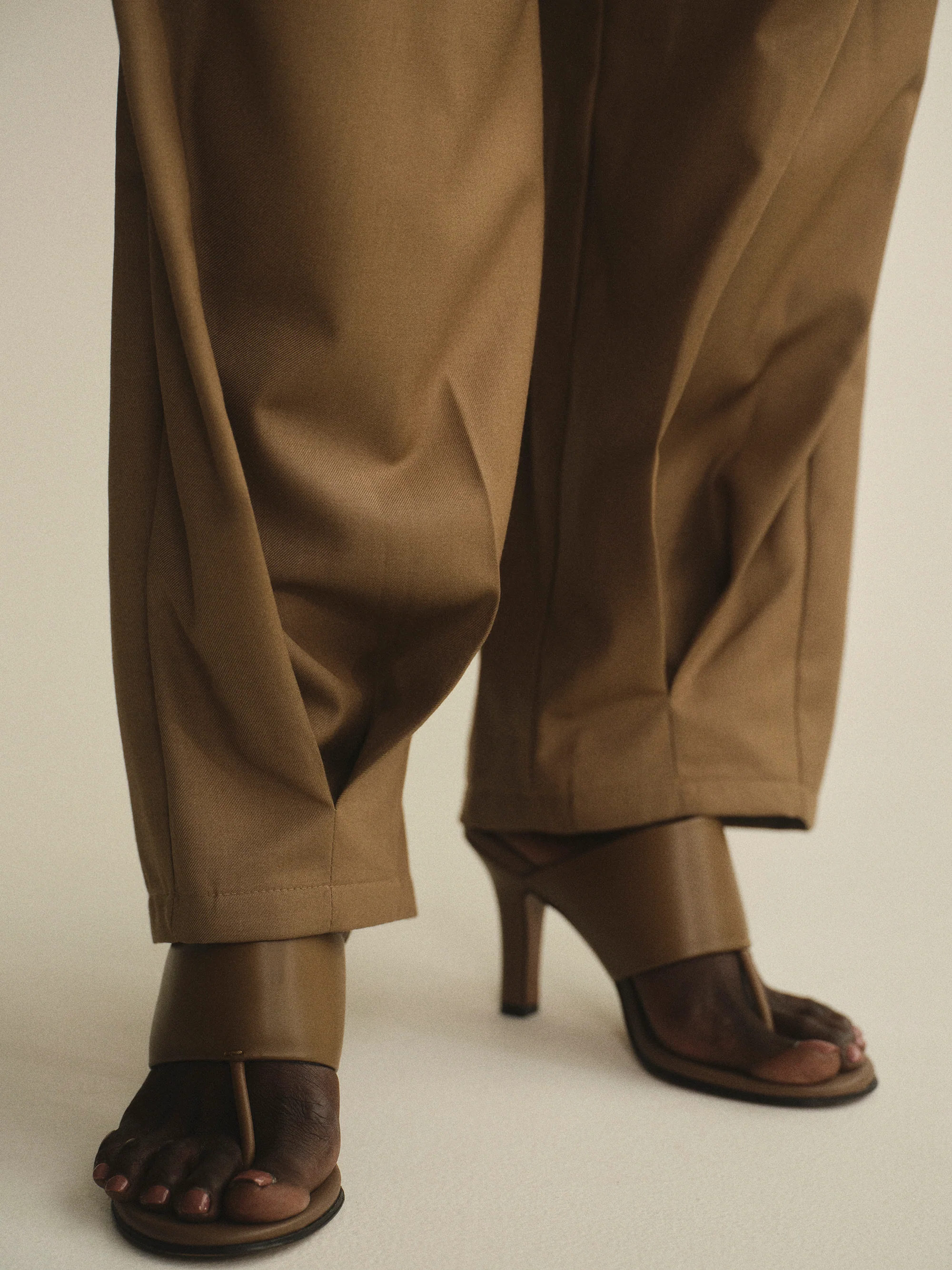 Ankle Pleat Trousers, Beige - Image 2