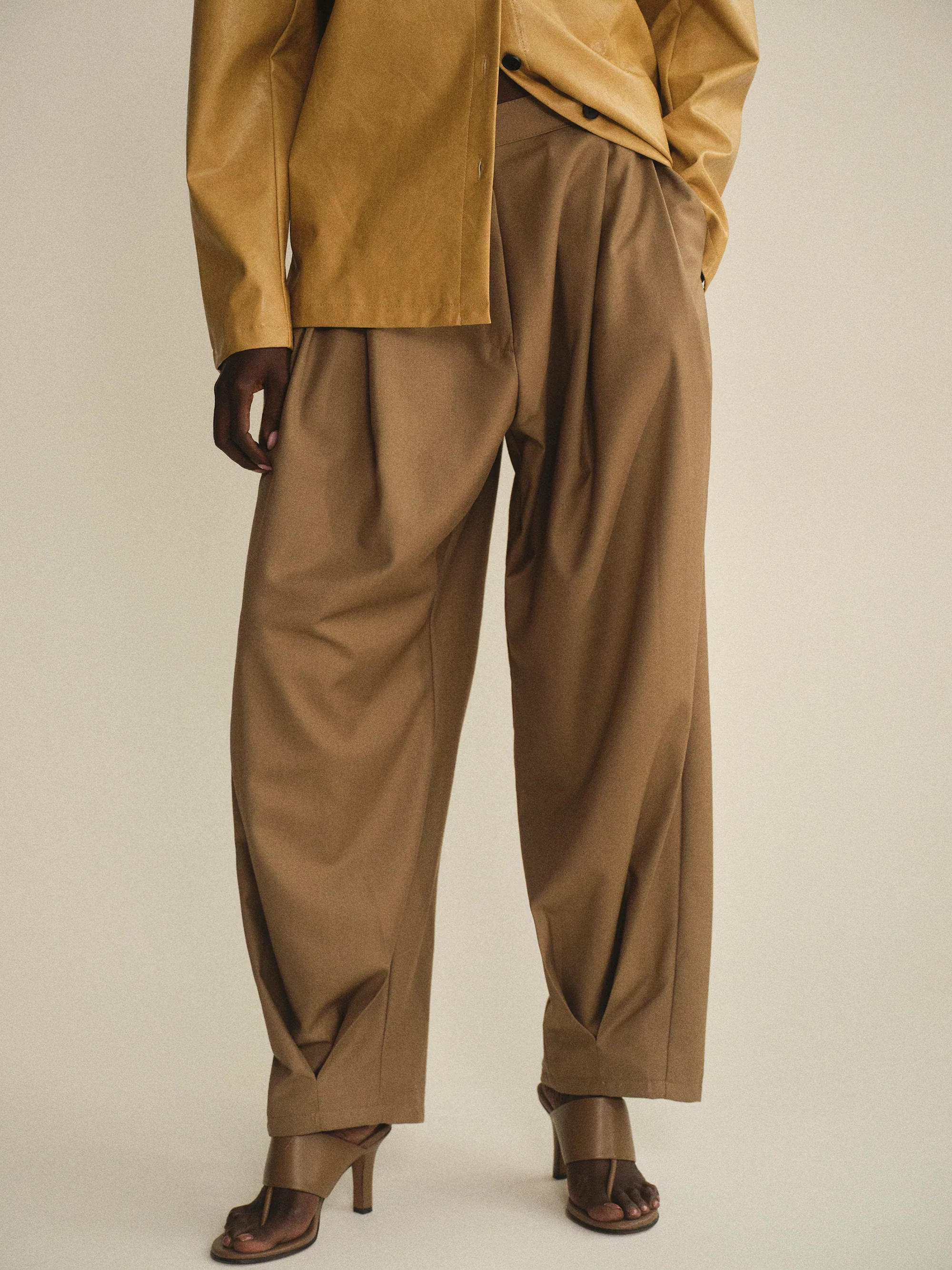 Ankle Pleat Trousers, Beige - Image 3