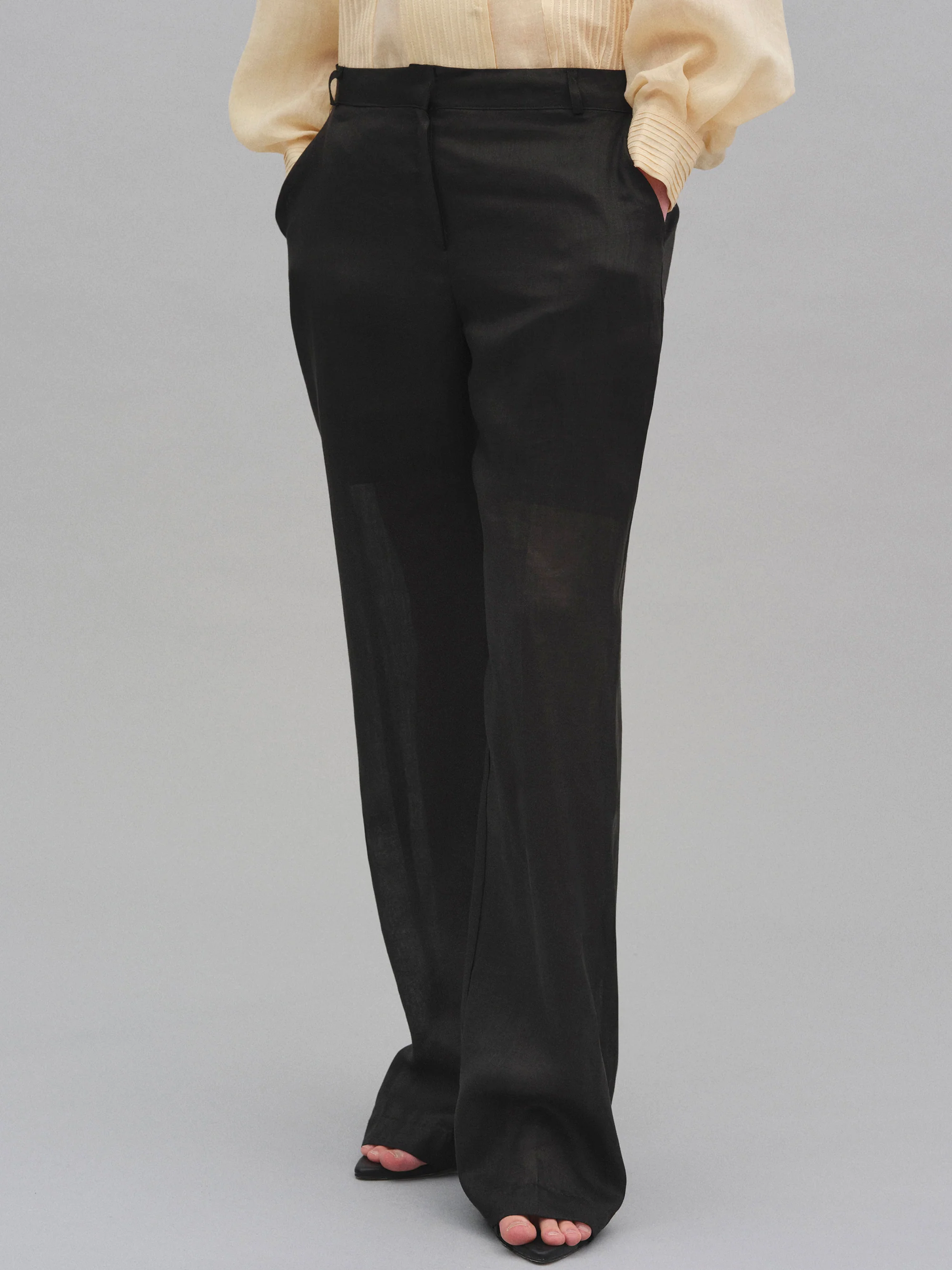 Arny Semi-Sheer Linen Pants, Black - Image 3