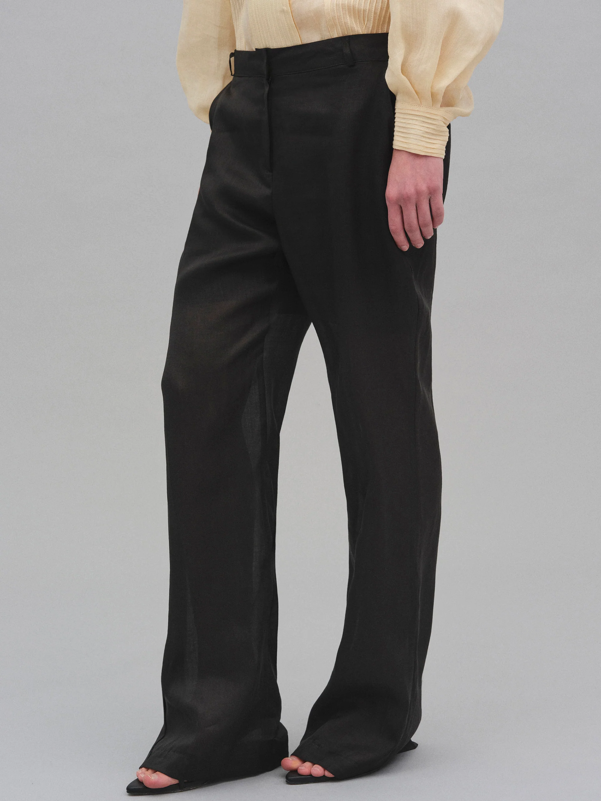 Arny Semi-Sheer Linen Pants, Black - Image 4