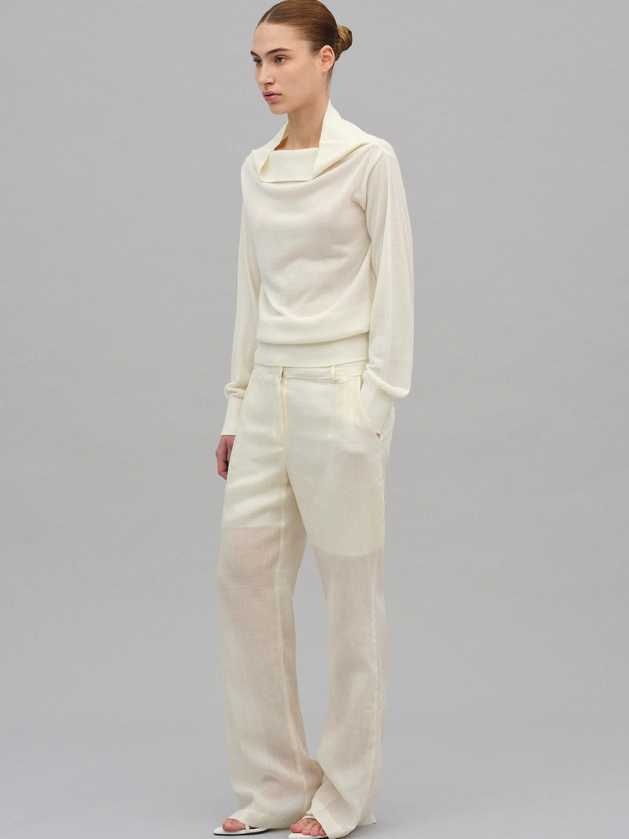 Arny Semi-Sheer Linen Pants, Ivory - Image 3