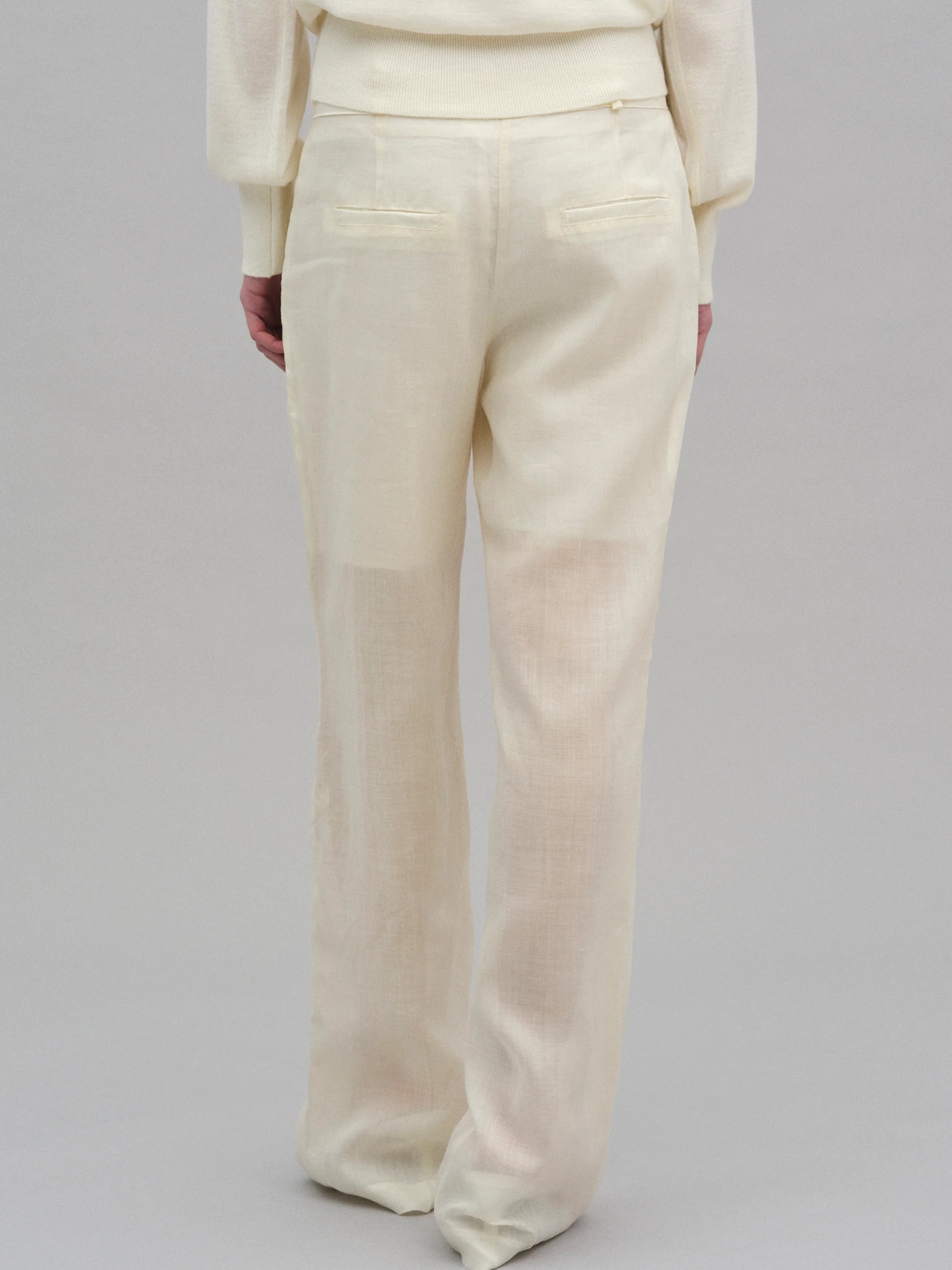 Arny Semi-Sheer Linen Pants, Ivory - Image 4