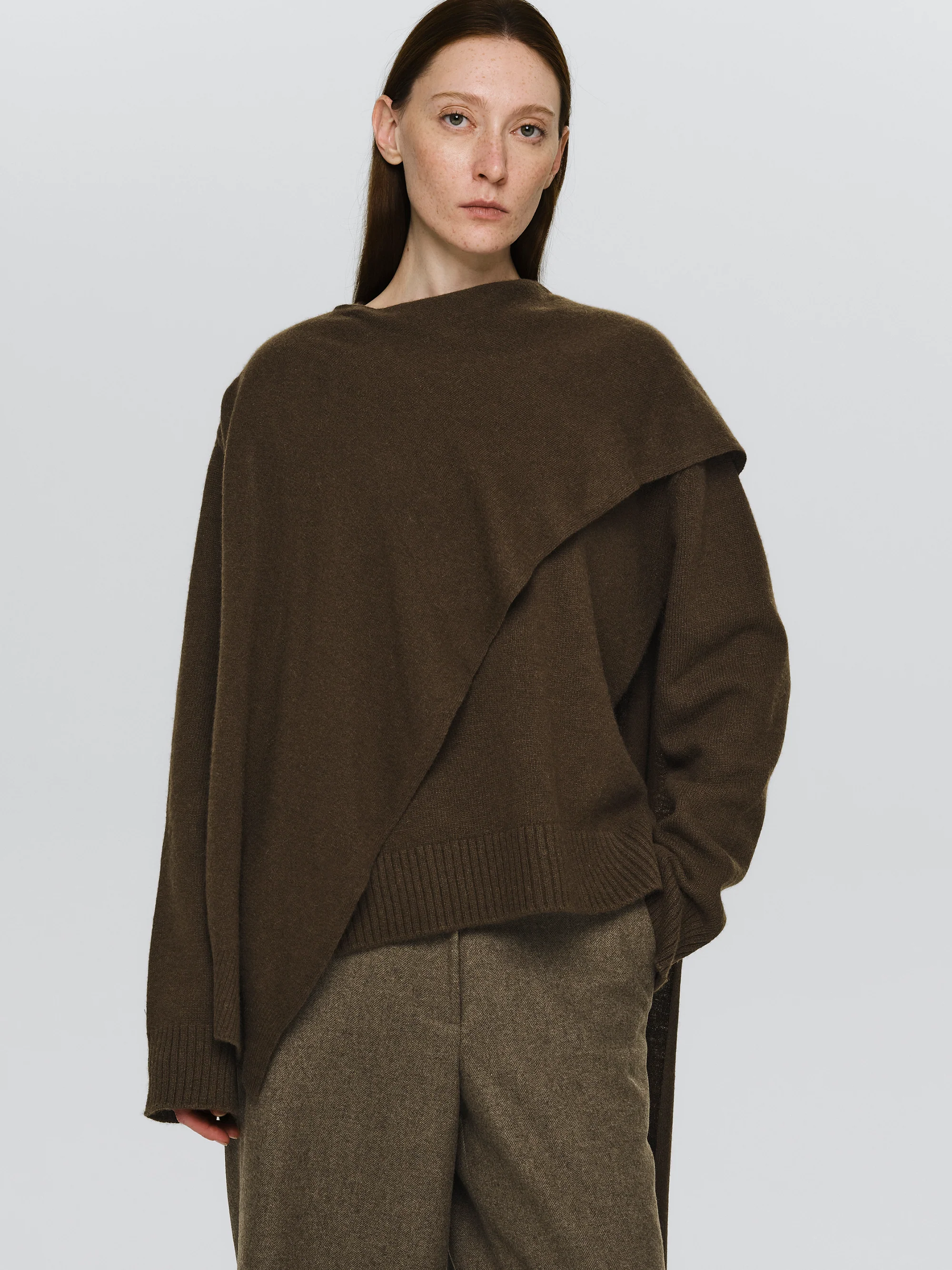 Asymmetric Collar Jumper, Brown
