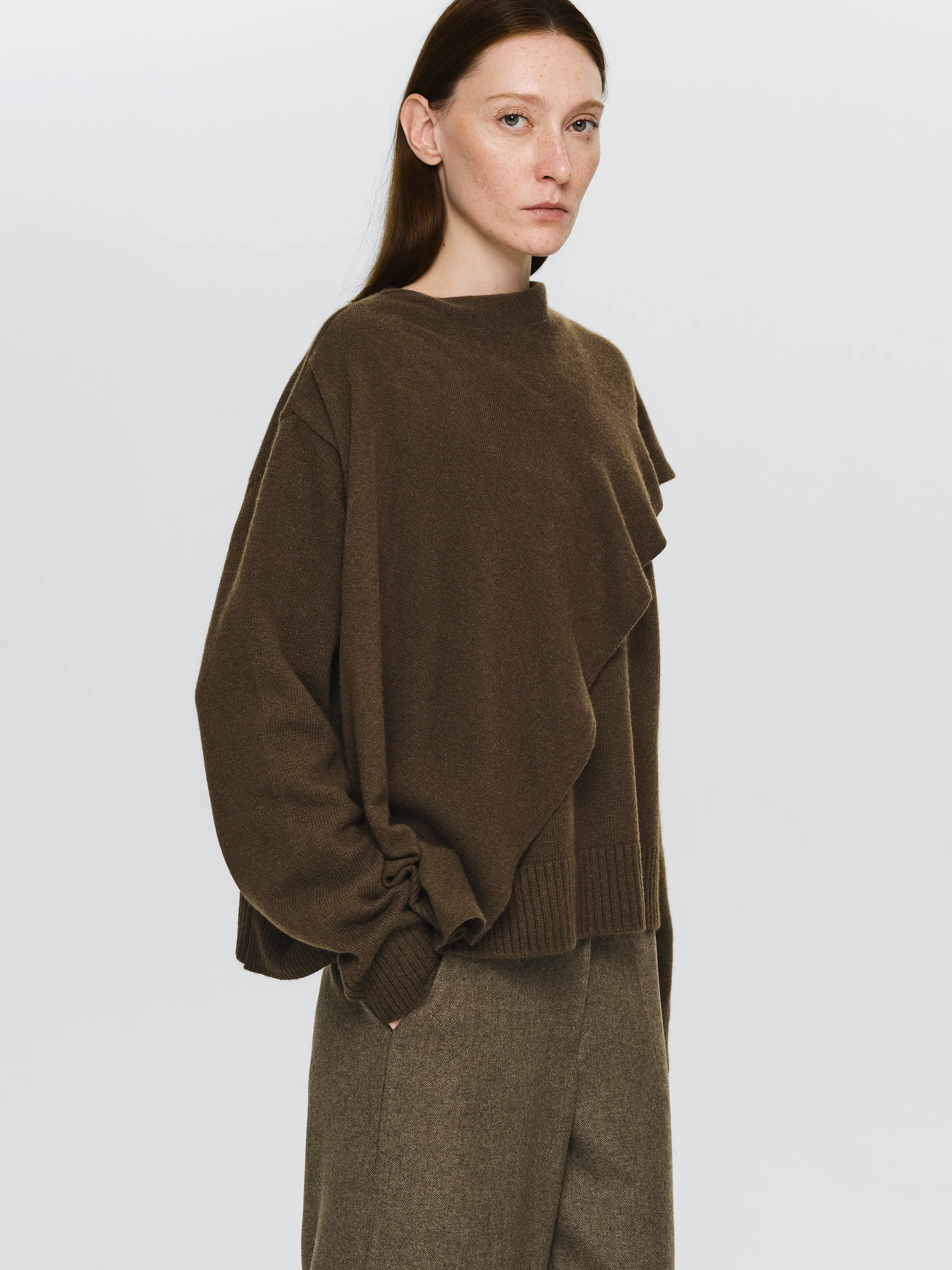 Asymmetric Collar Jumper, Brown - Image 2