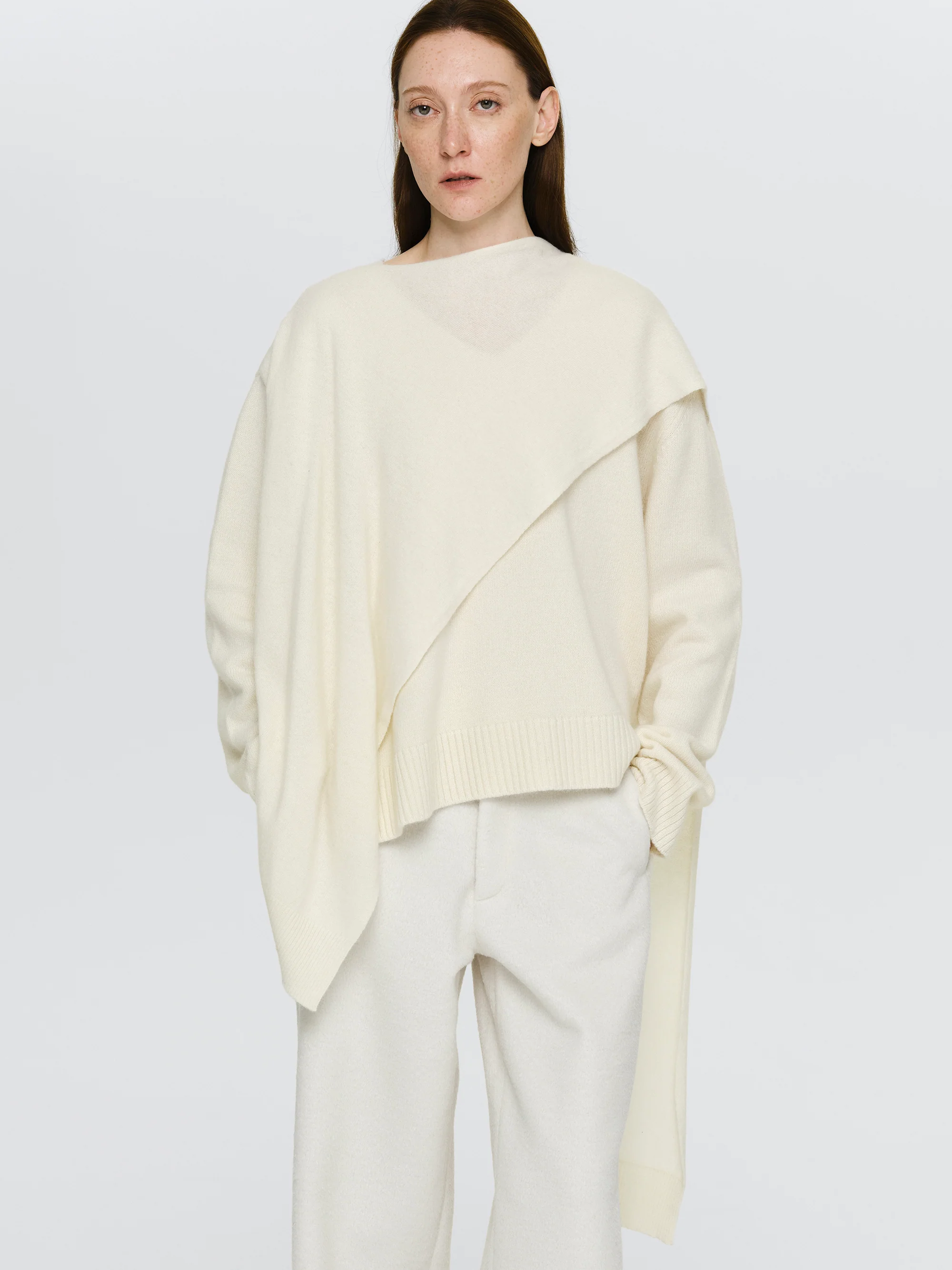 Asymmetric Collar Jumper, Ivory