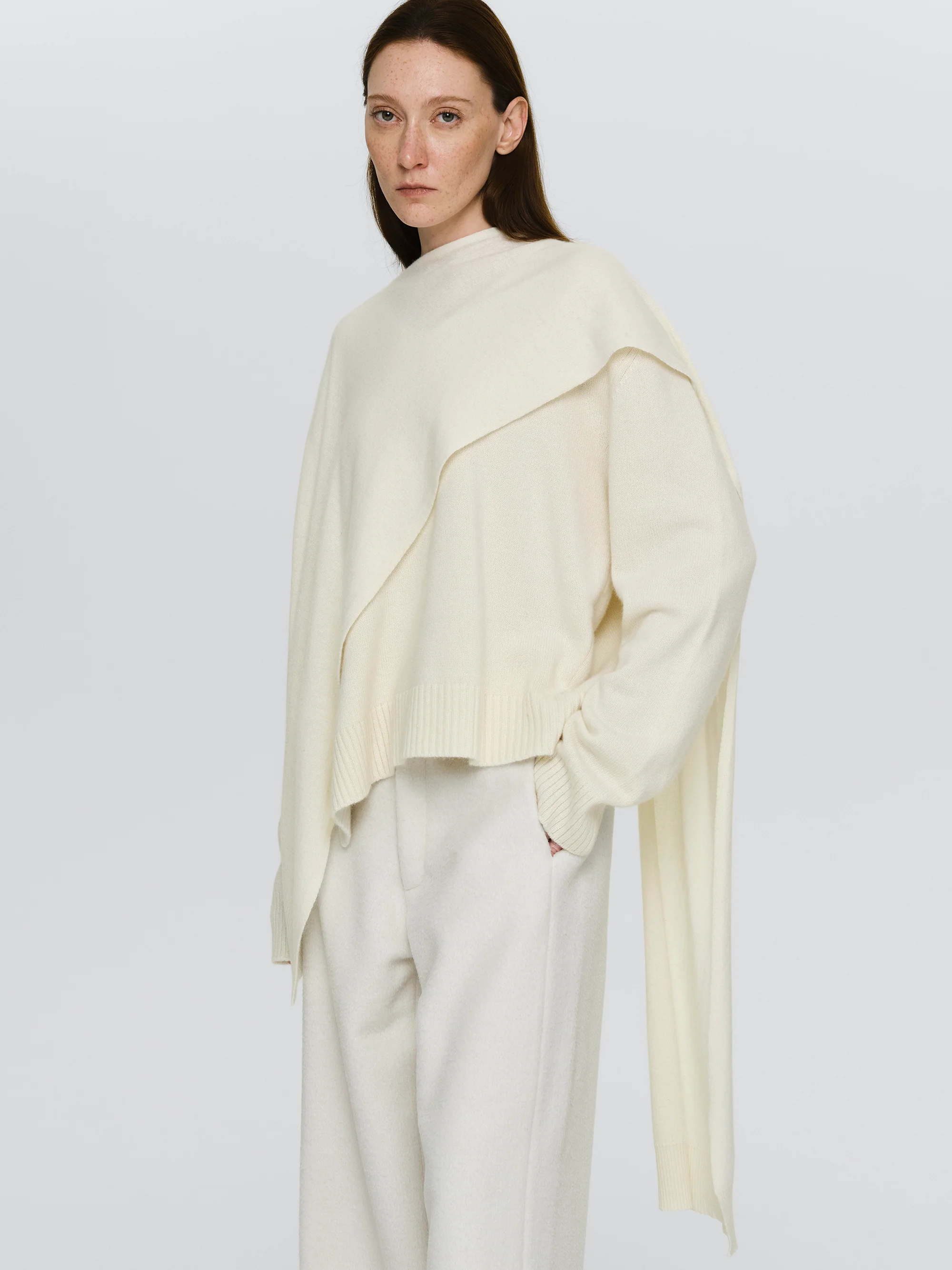 Asymmetric Collar Jumper, Ivory - Image 2