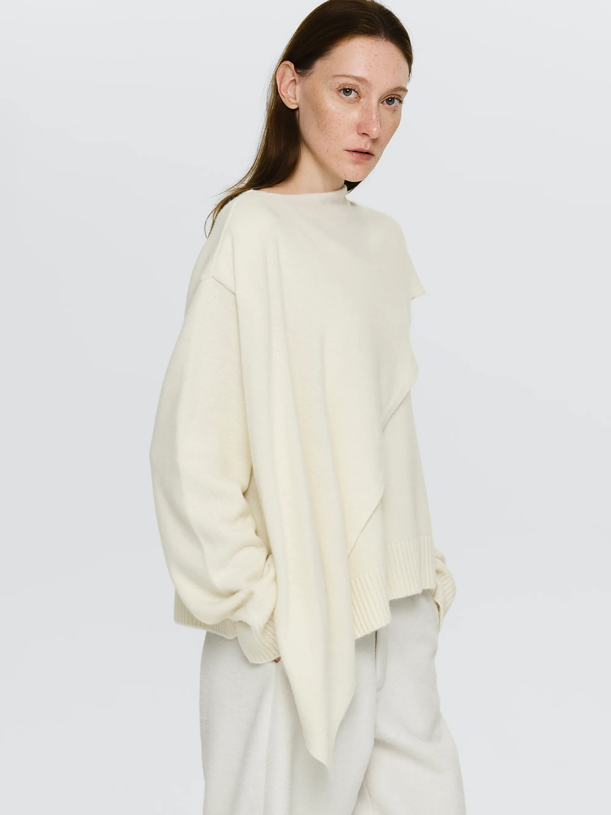 Asymmetric Collar Jumper, Ivory - Image 4