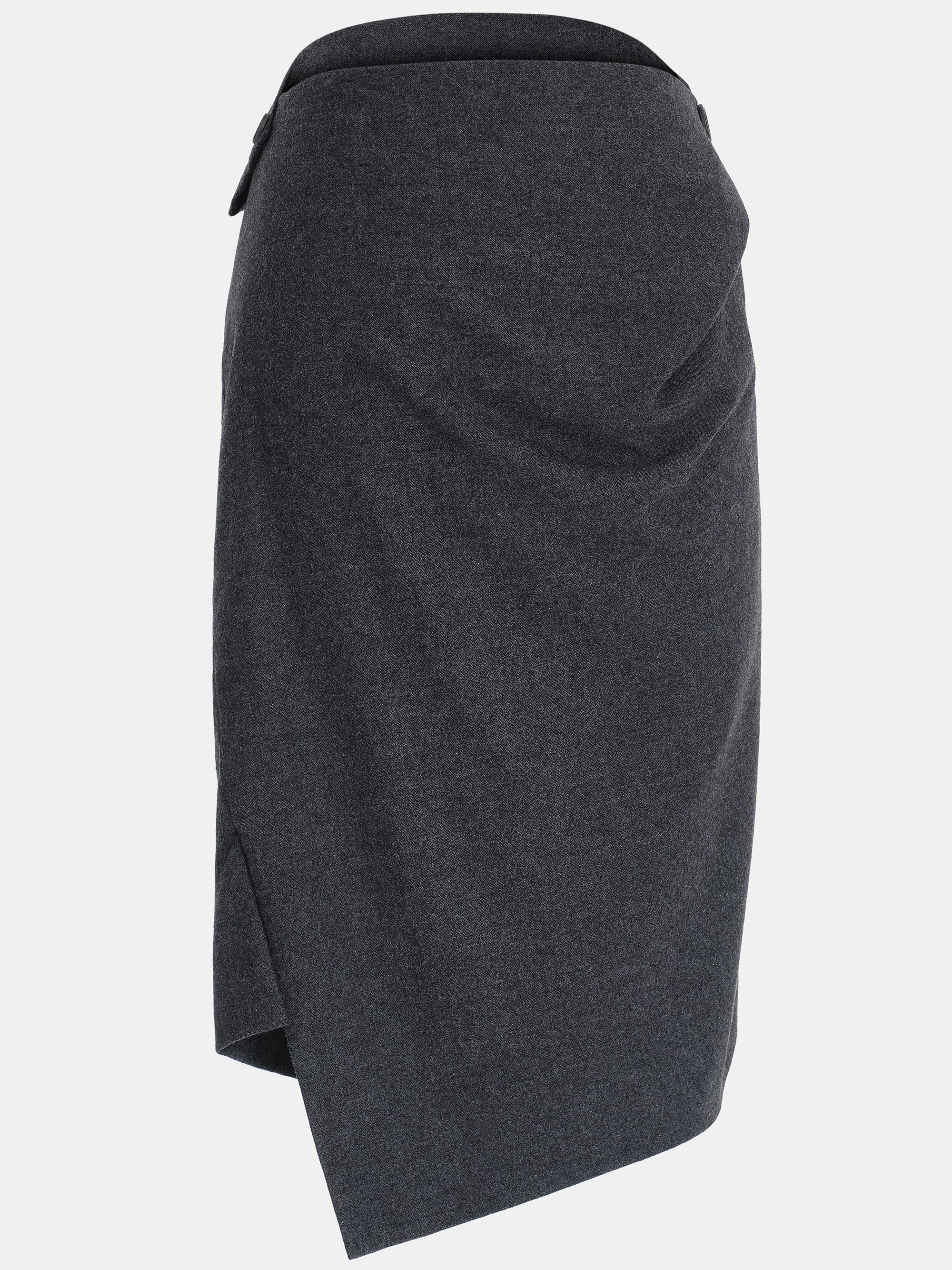 Asymmetric Draped Midi Skirt, Charcoal - Image 3