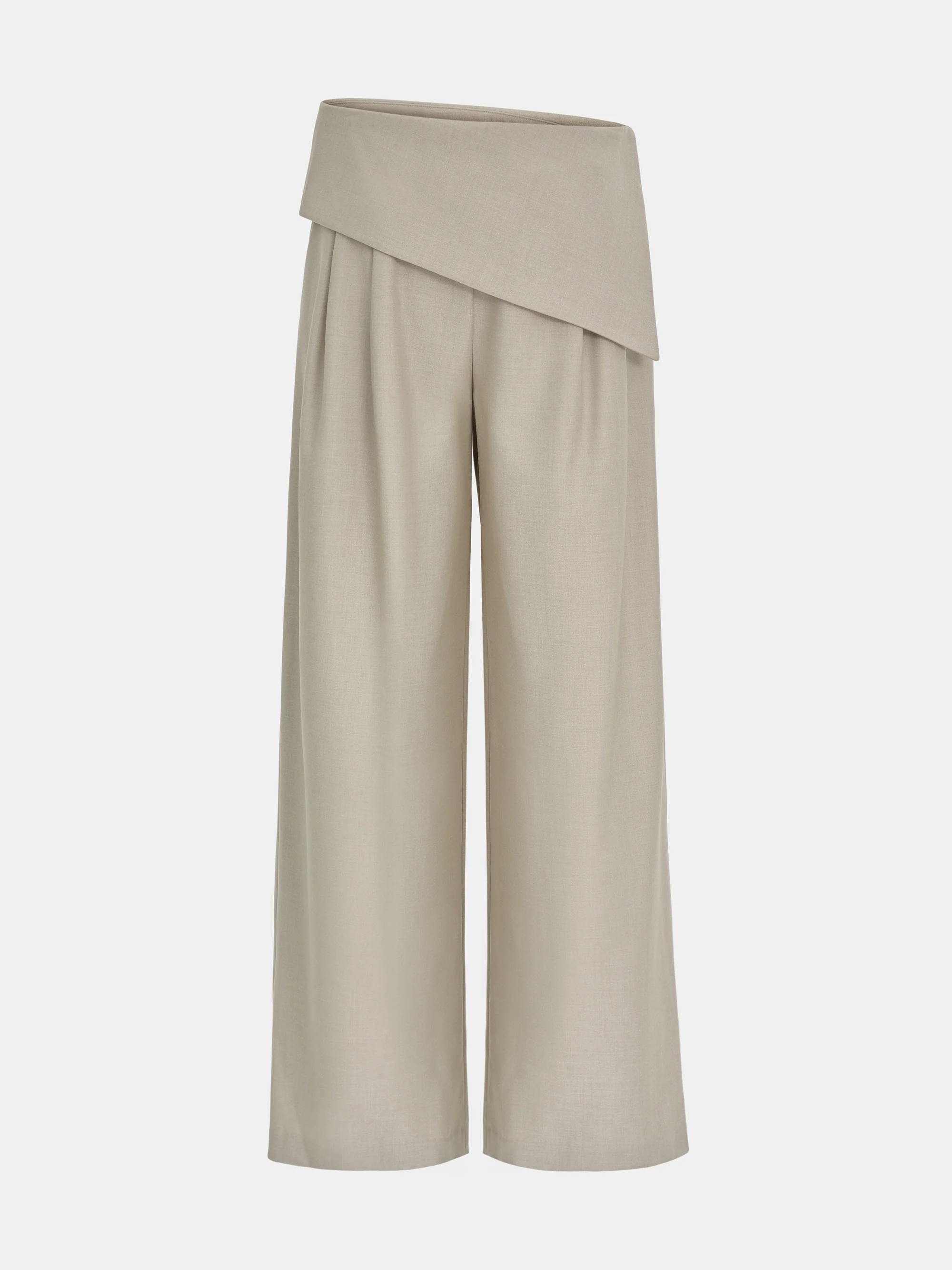 Asymmetric Folded Trousers, Beige - Image 5