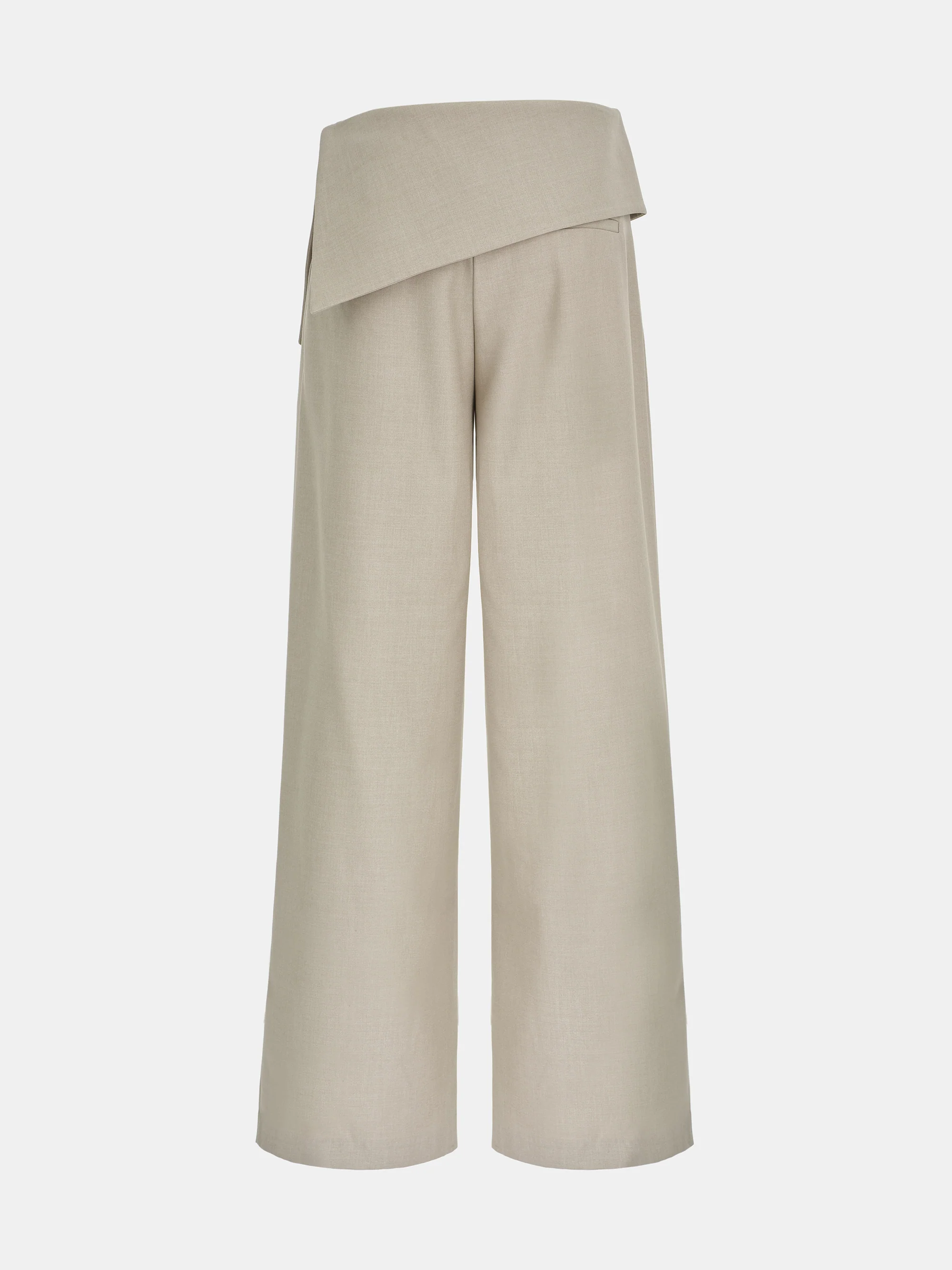 Asymmetric Folded Trousers, Beige - Image 6