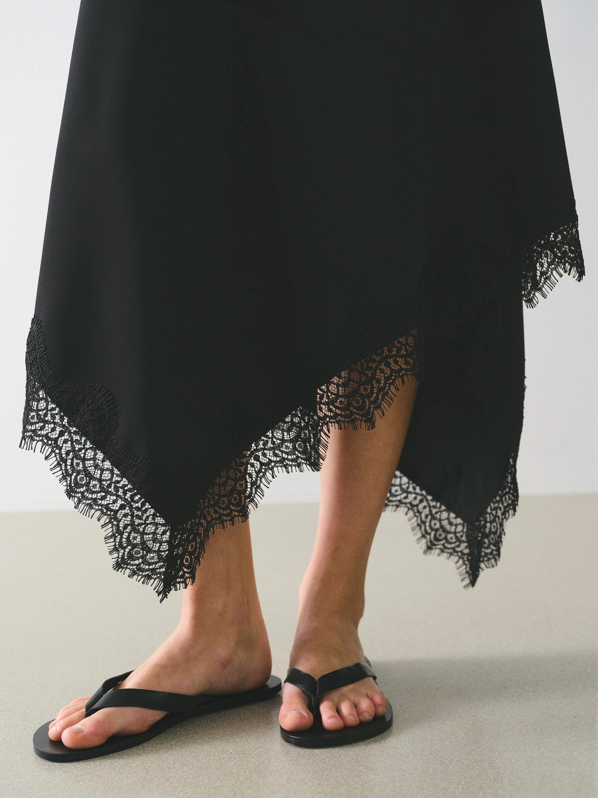 Asymmetric Lace-Trimmed Skirt, Black - Image 2