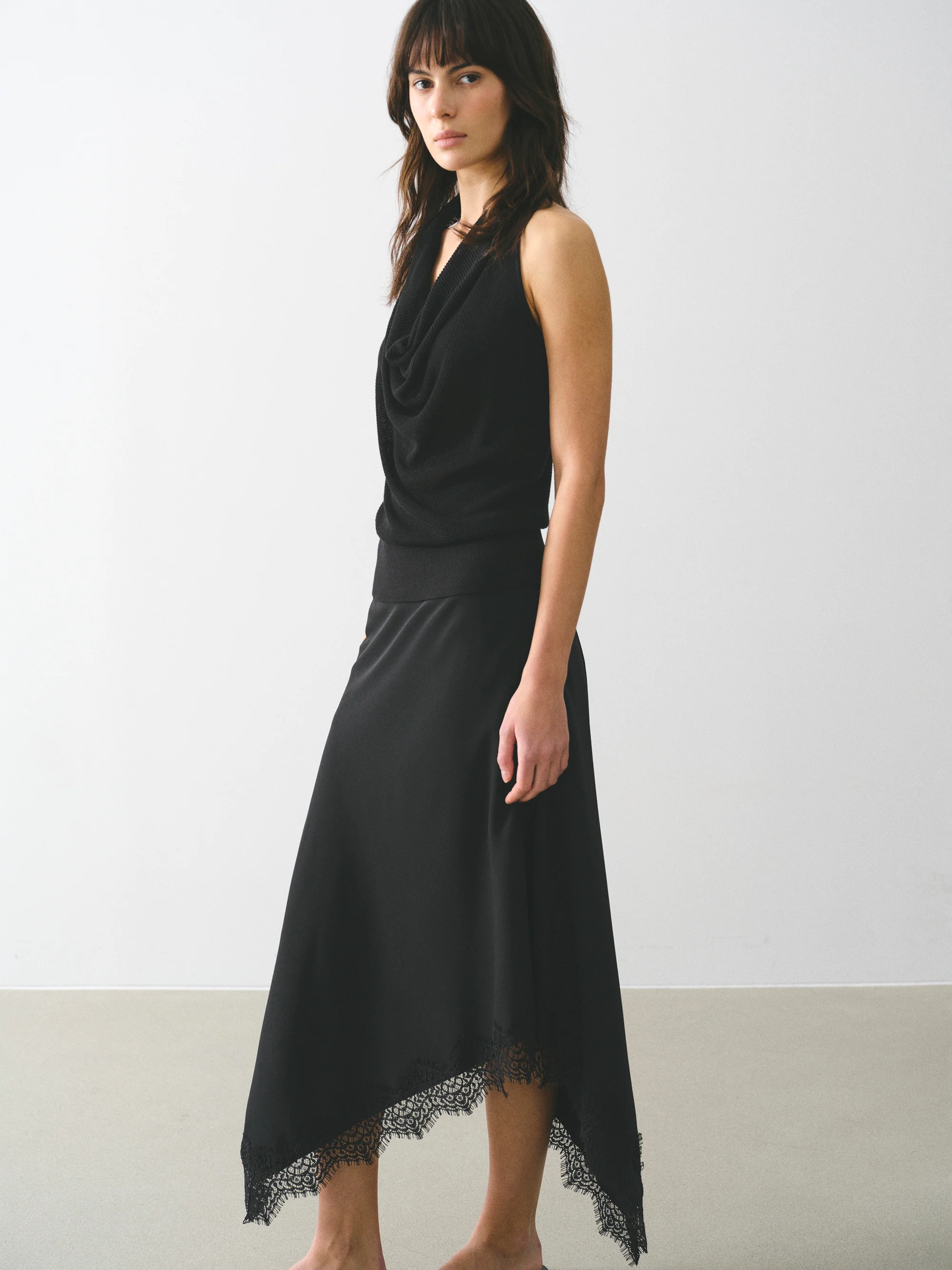 Asymmetric Lace-Trimmed Skirt, Black - Image 3