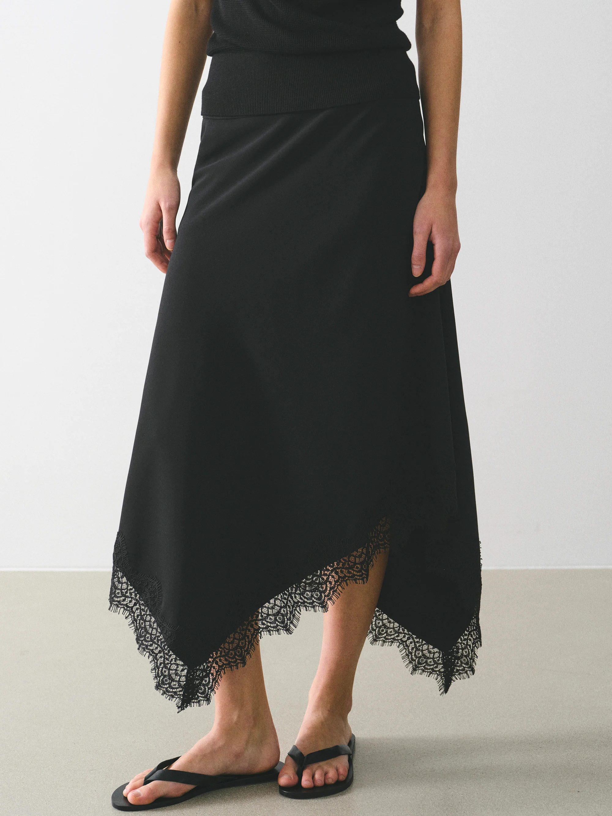 Asymmetric Lace-Trimmed Skirt, Black - Image 4