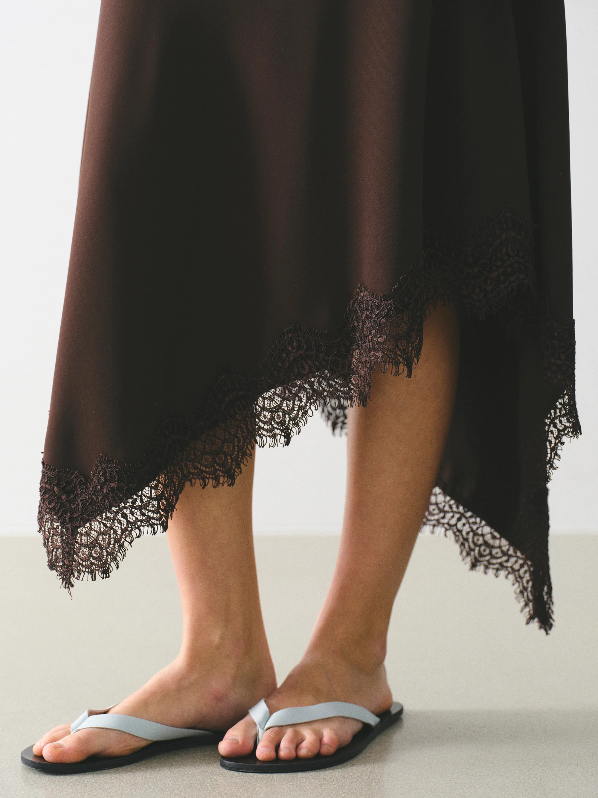 Asymmetric Lace-Trimmed Skirt, Brown - Image 3