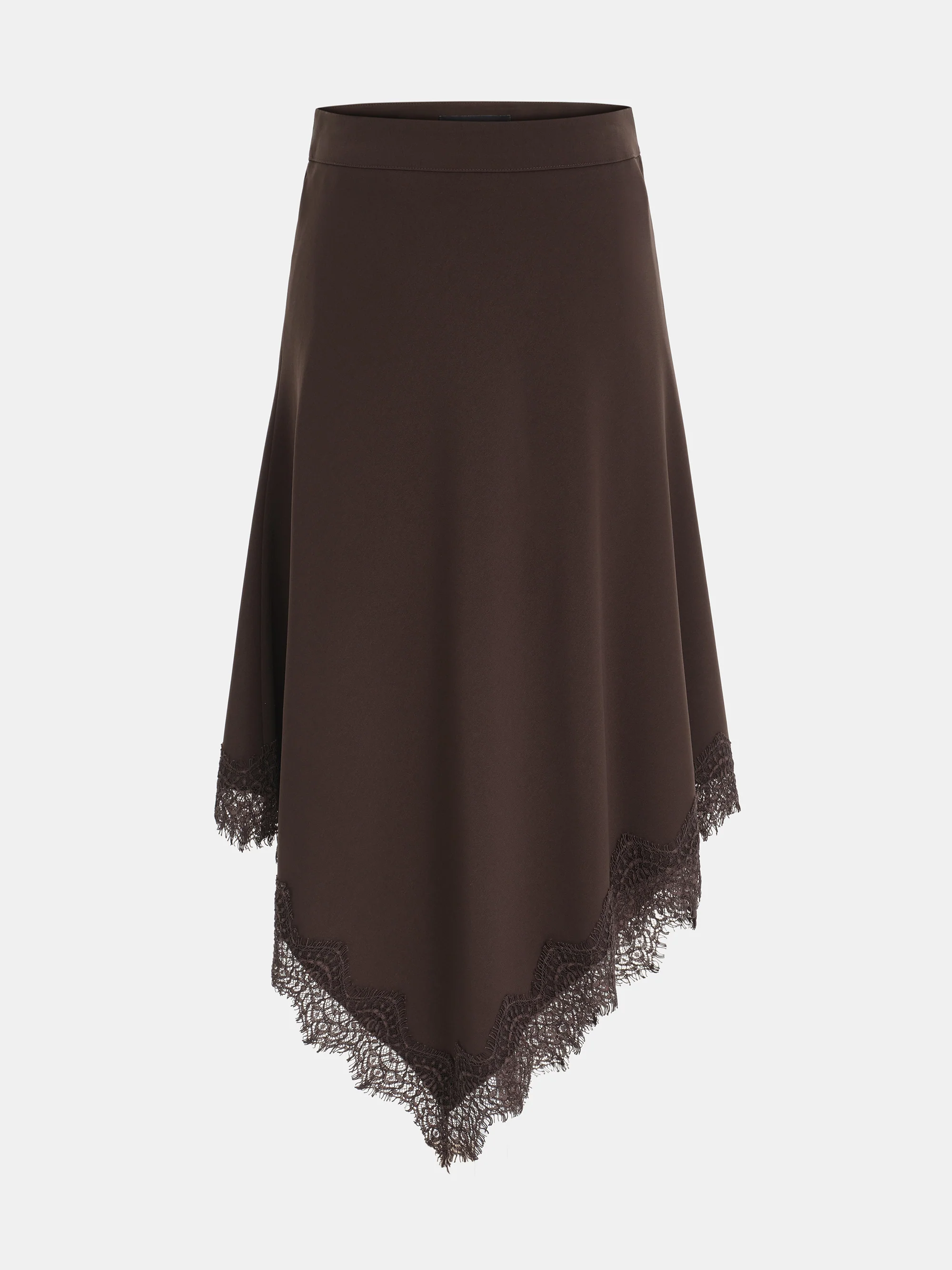 Asymmetric Lace-Trimmed Skirt, Brown - Image 6