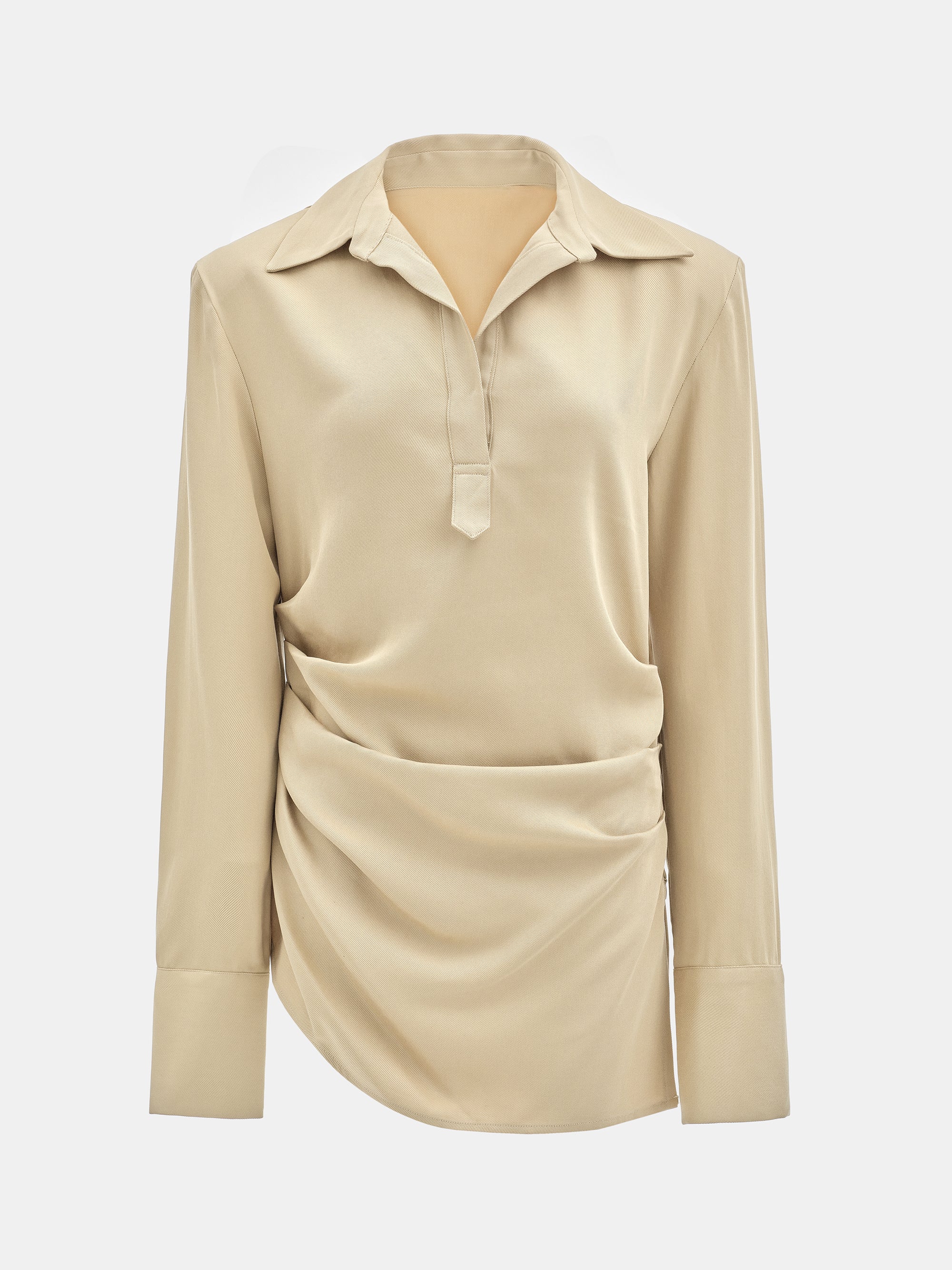 Asymmetric Ruched Blouse, Beige - Image 6