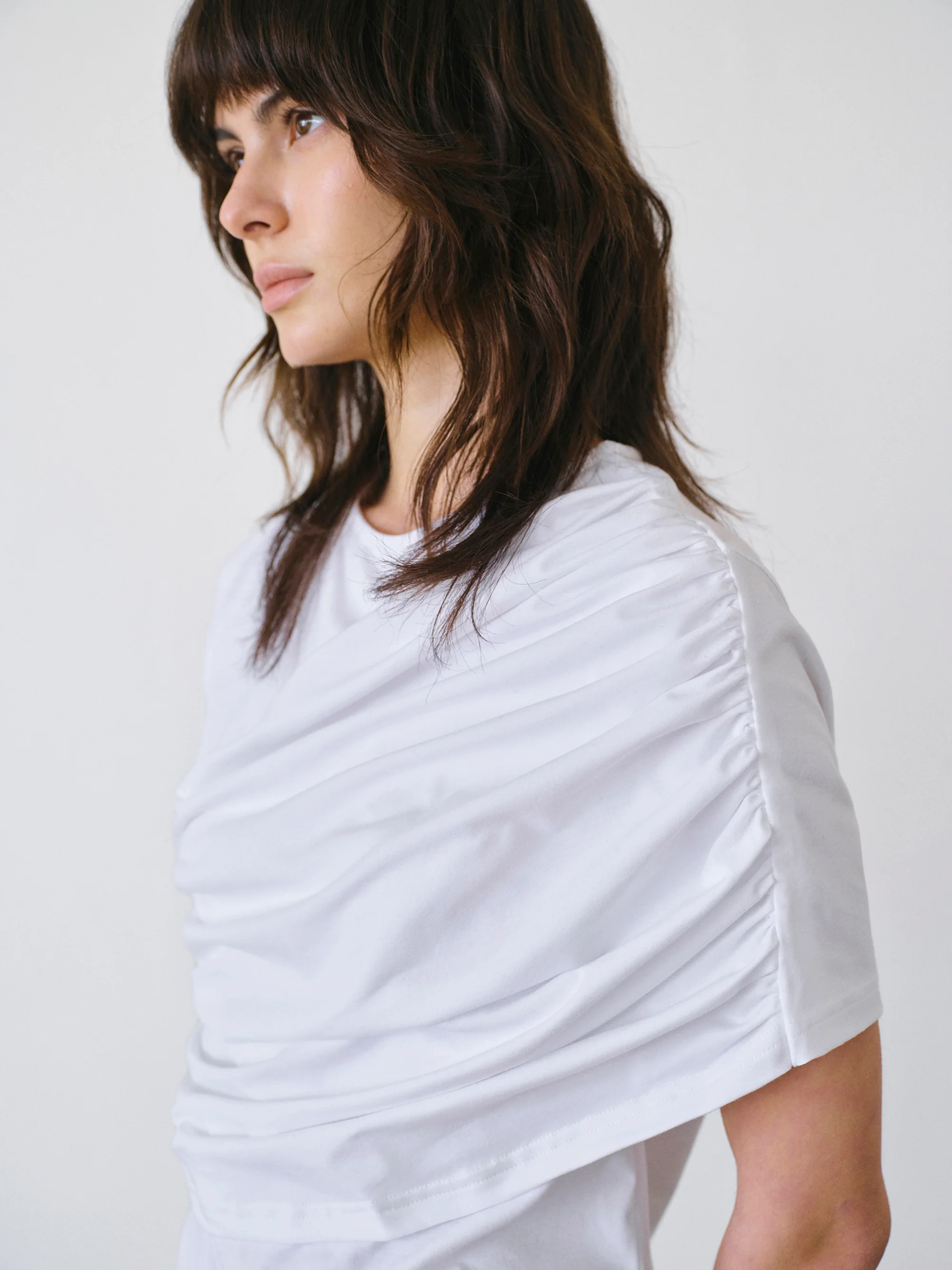 Asymmetric Ruched T-Shirt, White - Image 3