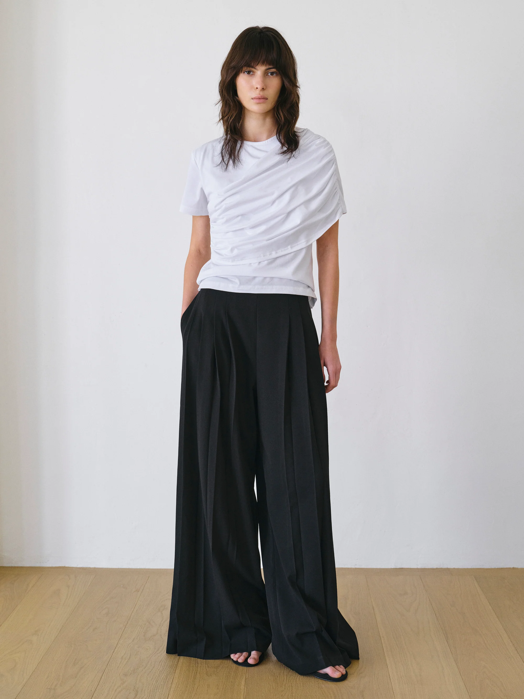 Asymmetric Ruched T-Shirt, White - Image 4