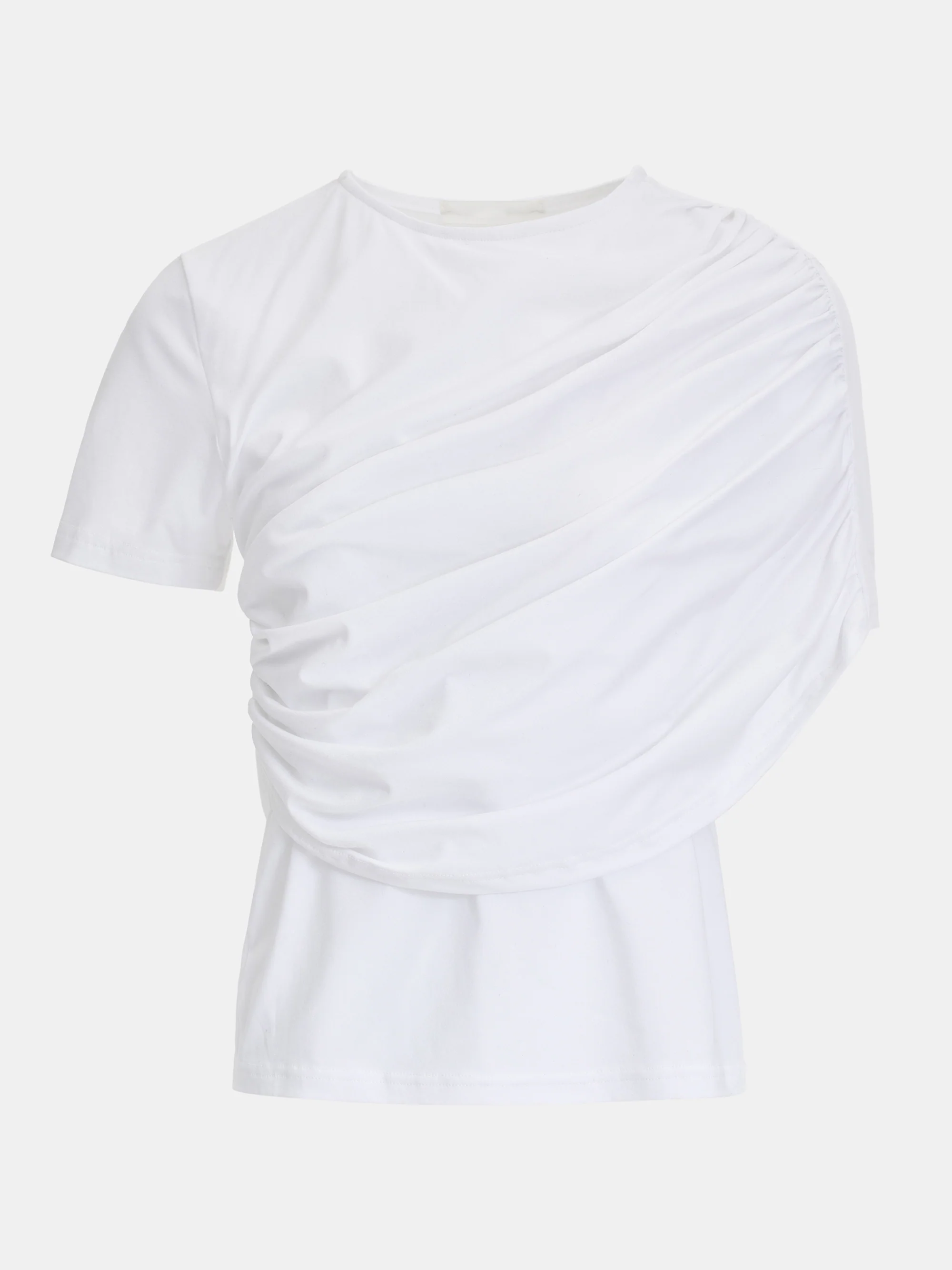 Asymmetric Ruched T-Shirt, White - Image 5