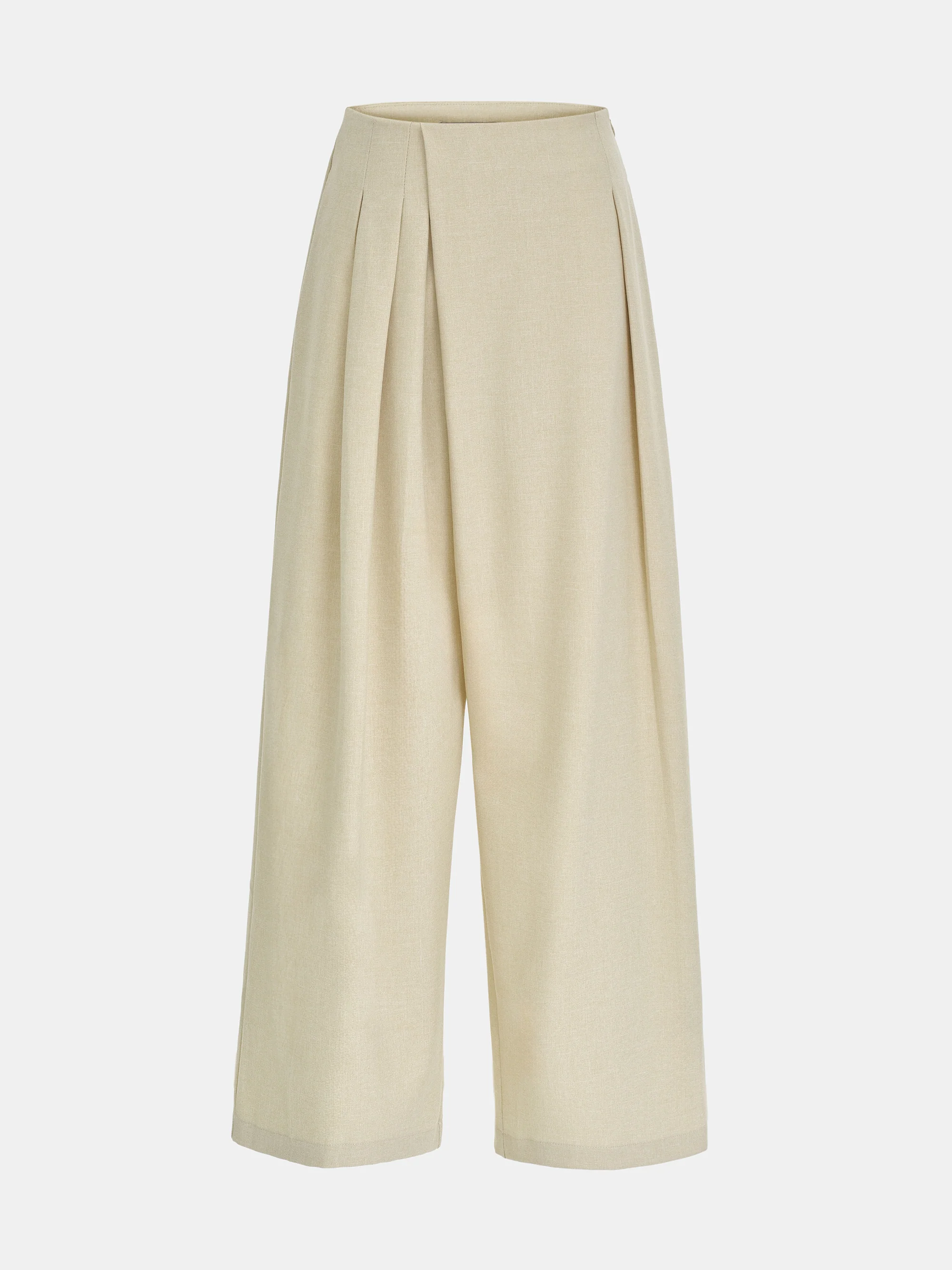 Asymmetrical-Waist Wide Trousers, Beige - Image 5