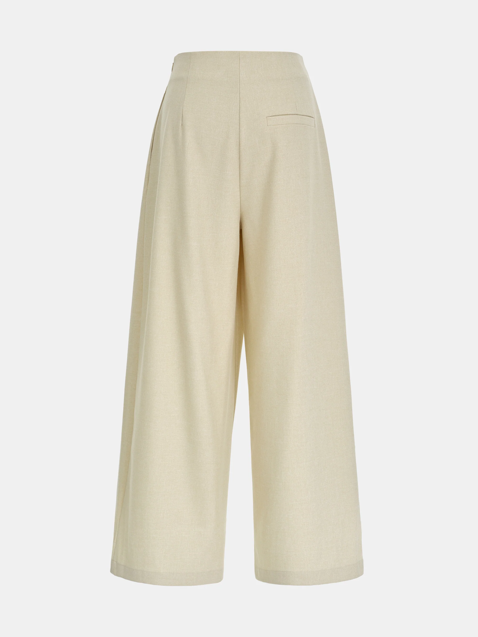 Asymmetrical-Waist Wide Trousers, Beige - Image 6