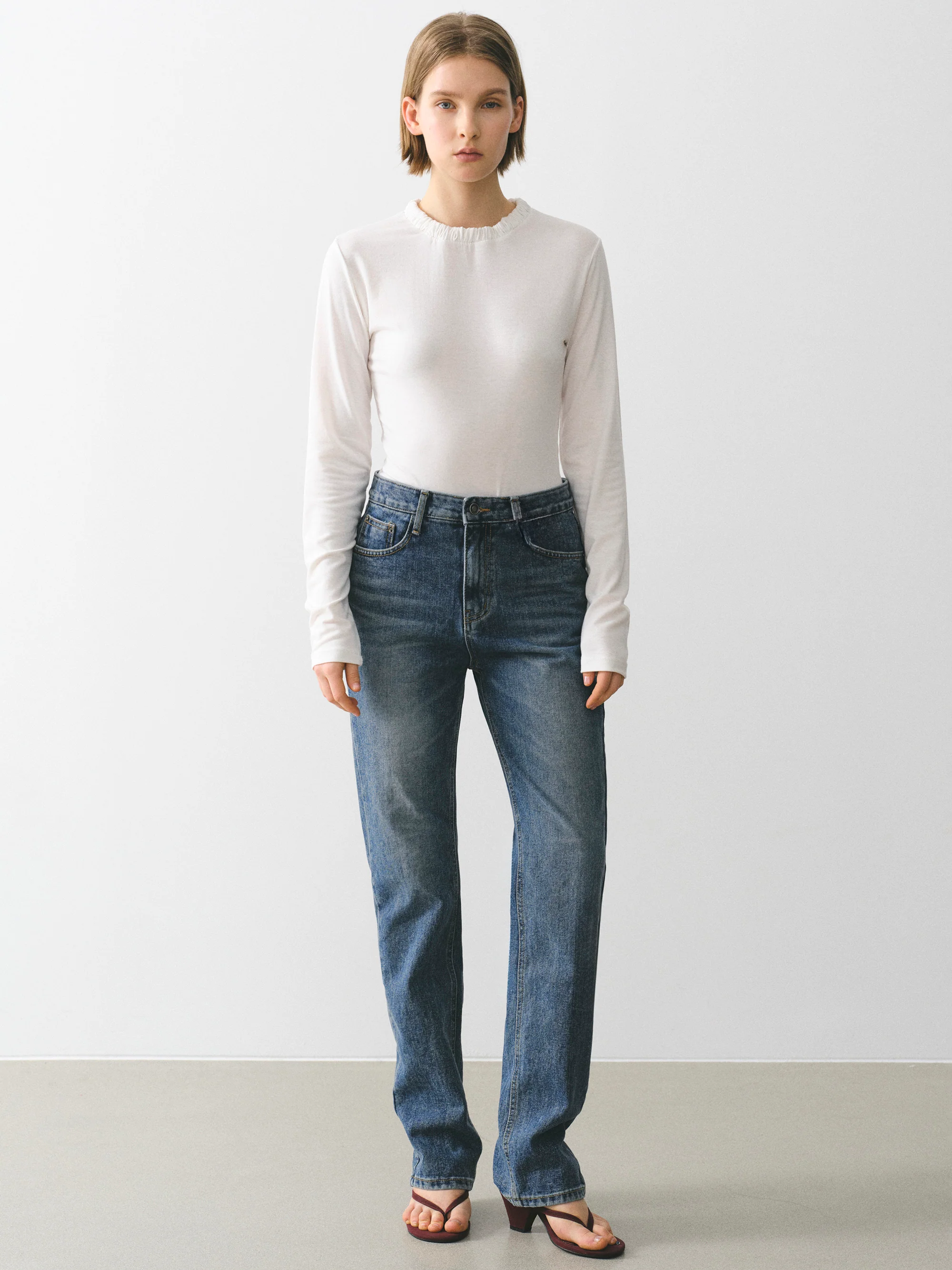 Back Slit Straight Jeans, Blue - Image 4
