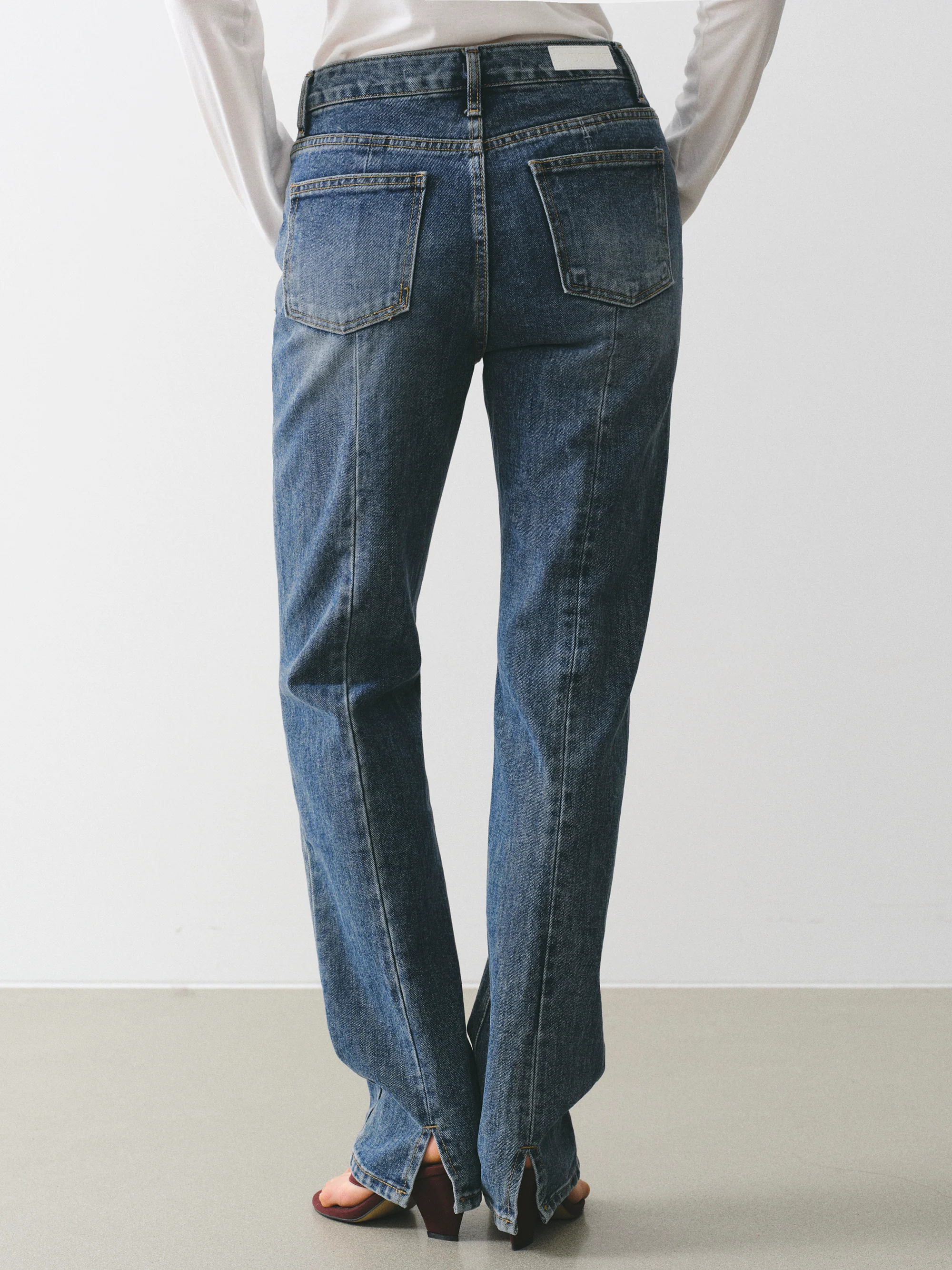 Back Slit Straight Jeans, Blue - Image 5