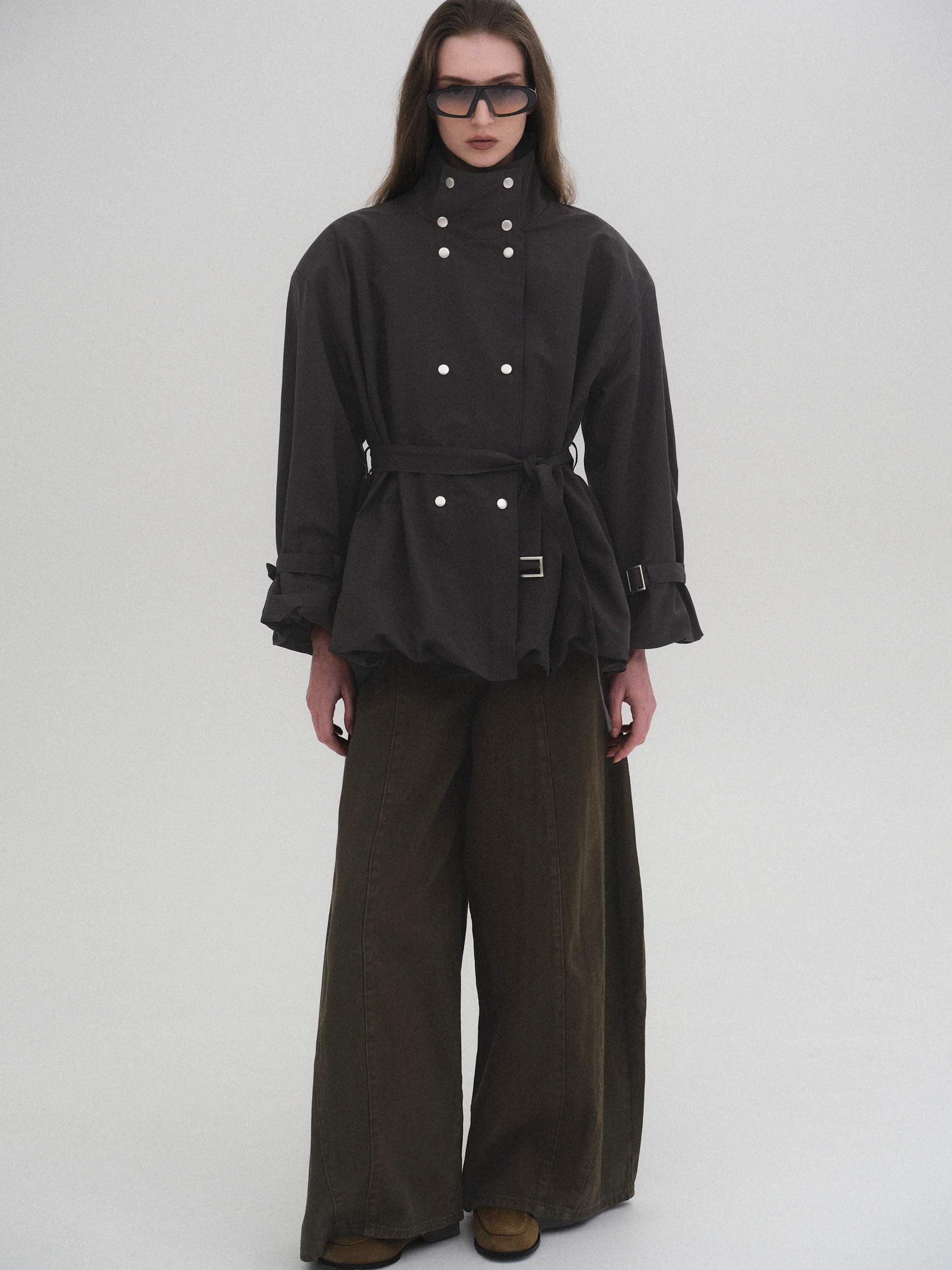 Balloon Short Trench Jacket, Charcoal