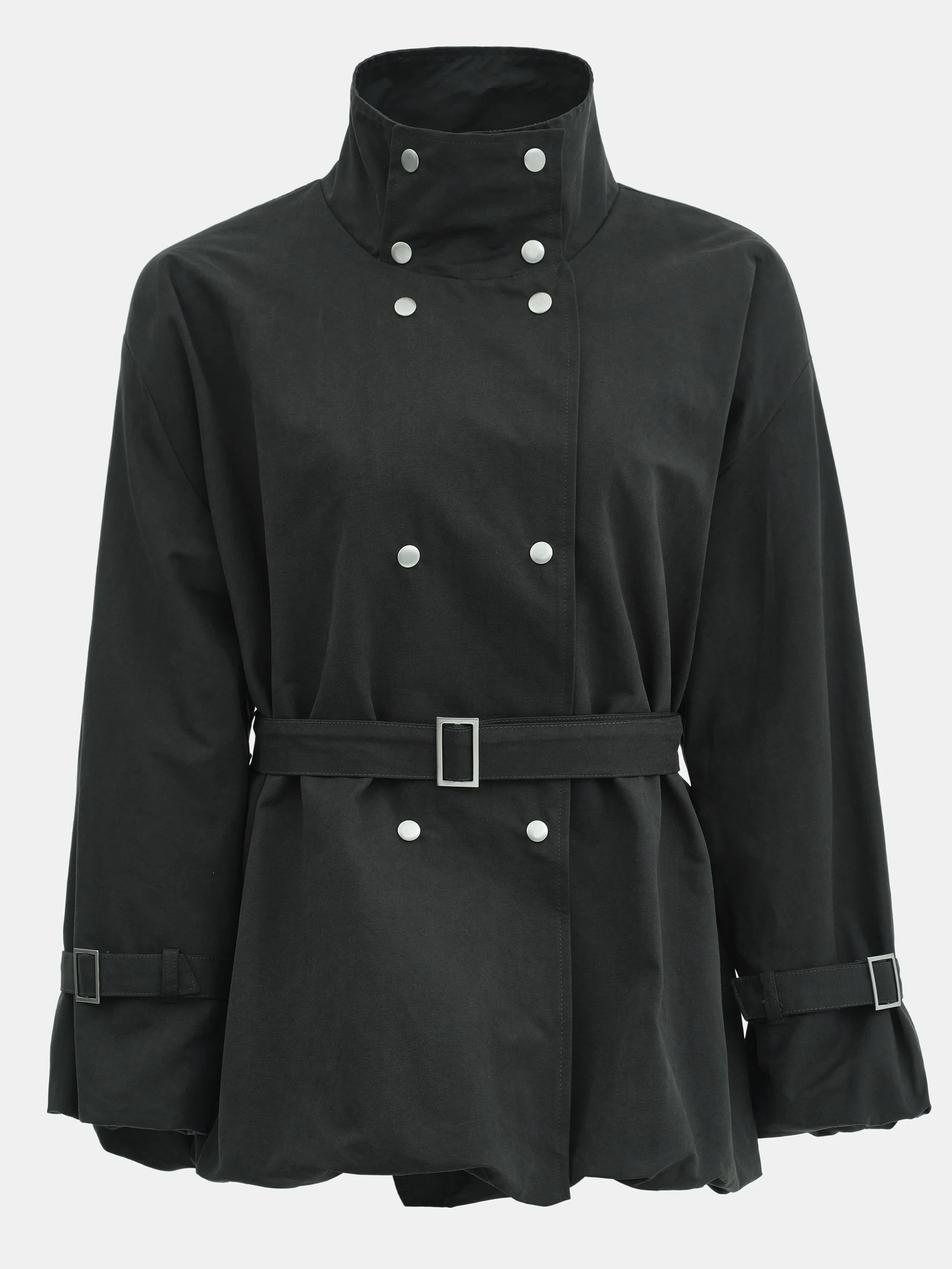 Balloon Short Trench Jacket, Charcoal - Image 6
