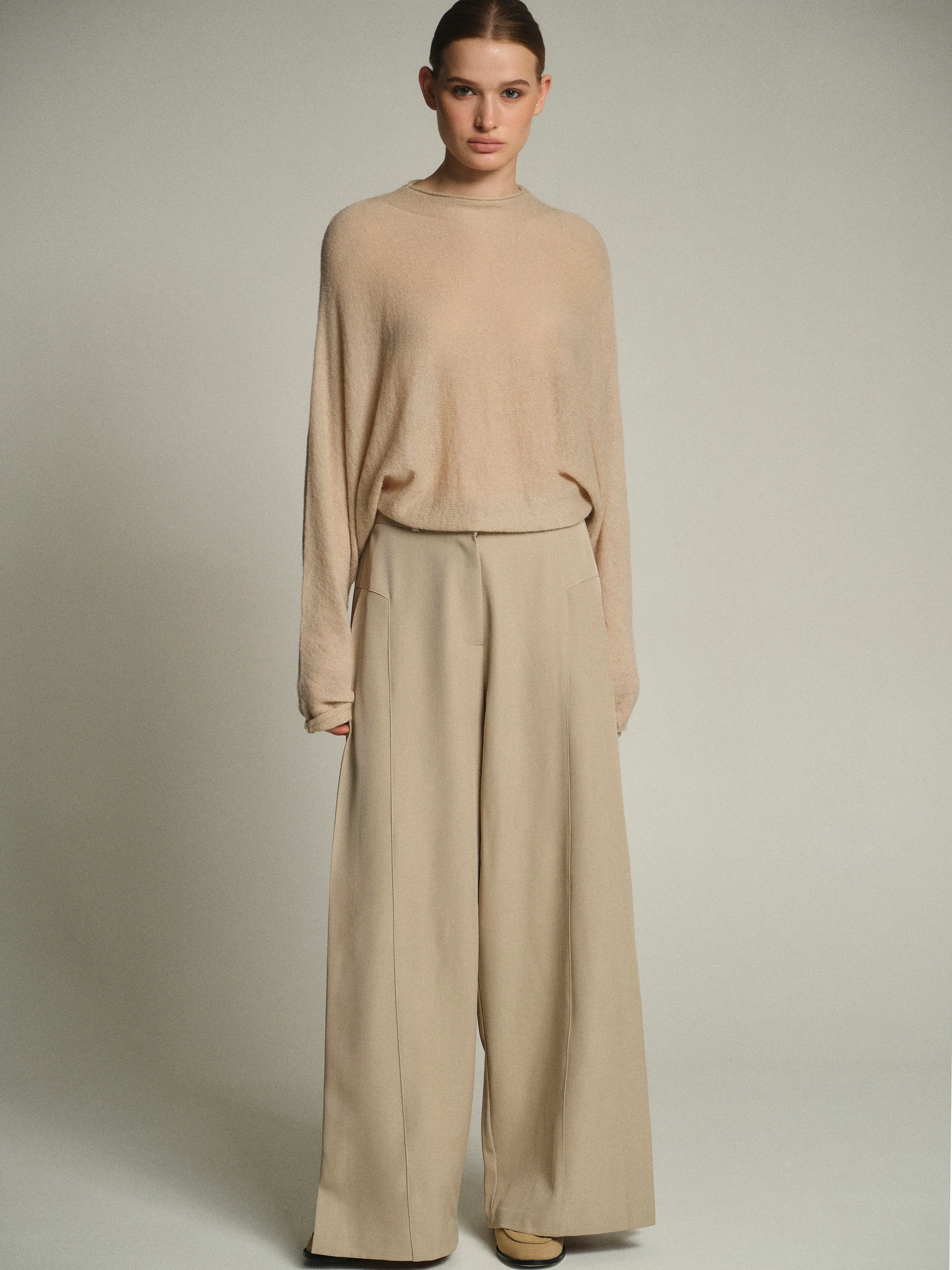 Batwing-Sleeve Knit Top, Nude - Image 4