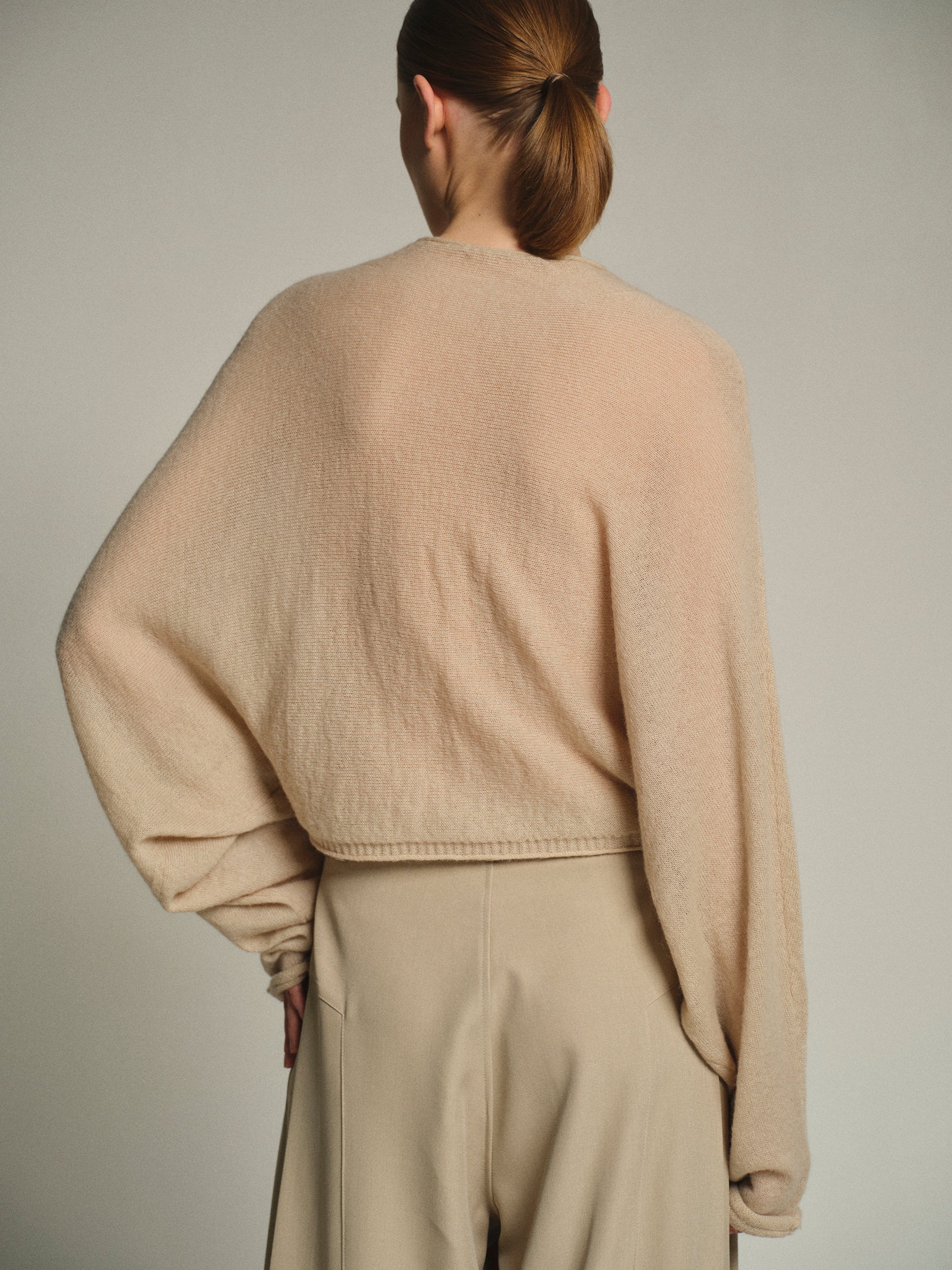 Batwing-Sleeve Knit Top, Nude - Image 5