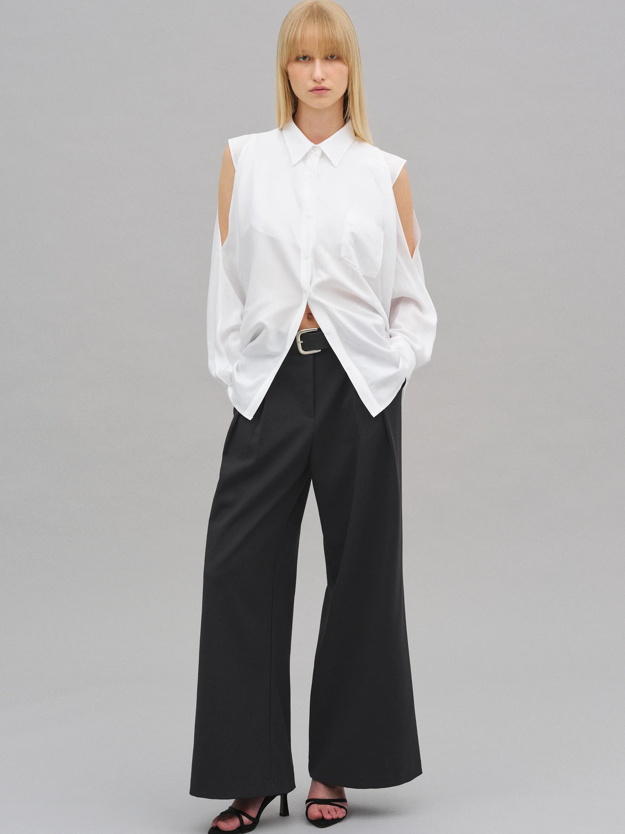 Baya Open Shoulder Fluid Shirt, White