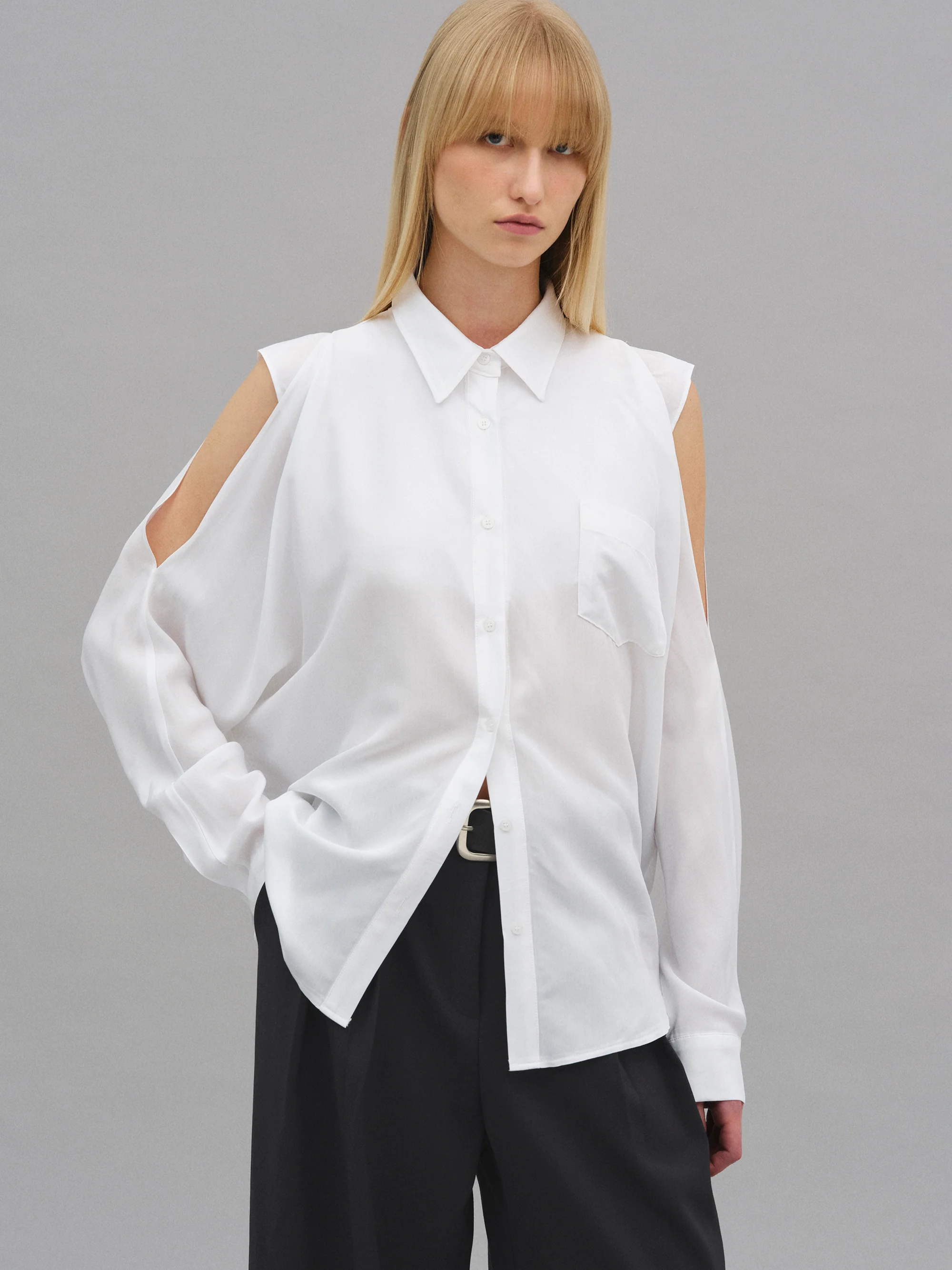Baya Open Shoulder Fluid Shirt, White - Image 2