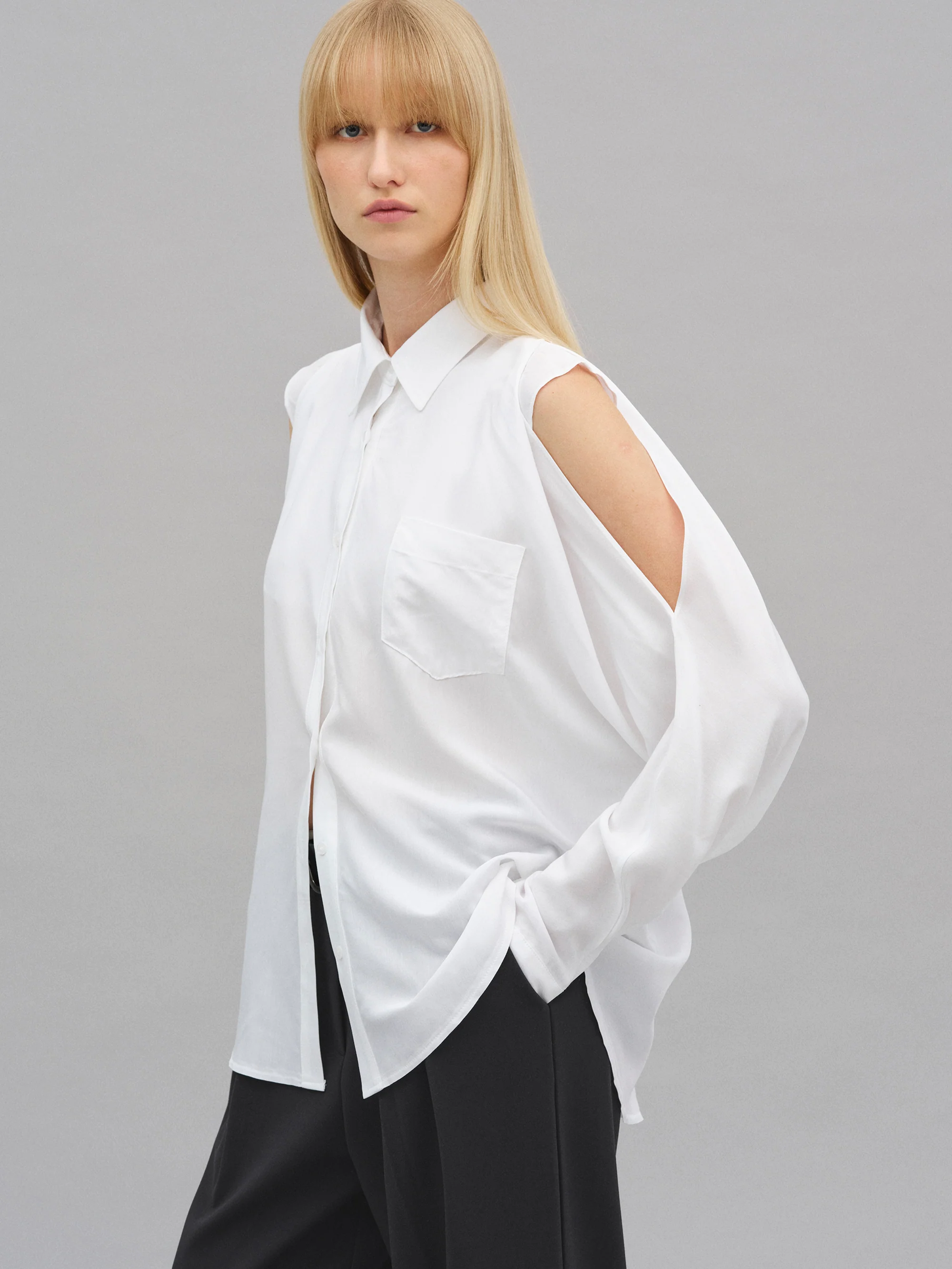 Baya Open Shoulder Fluid Shirt, White - Image 4