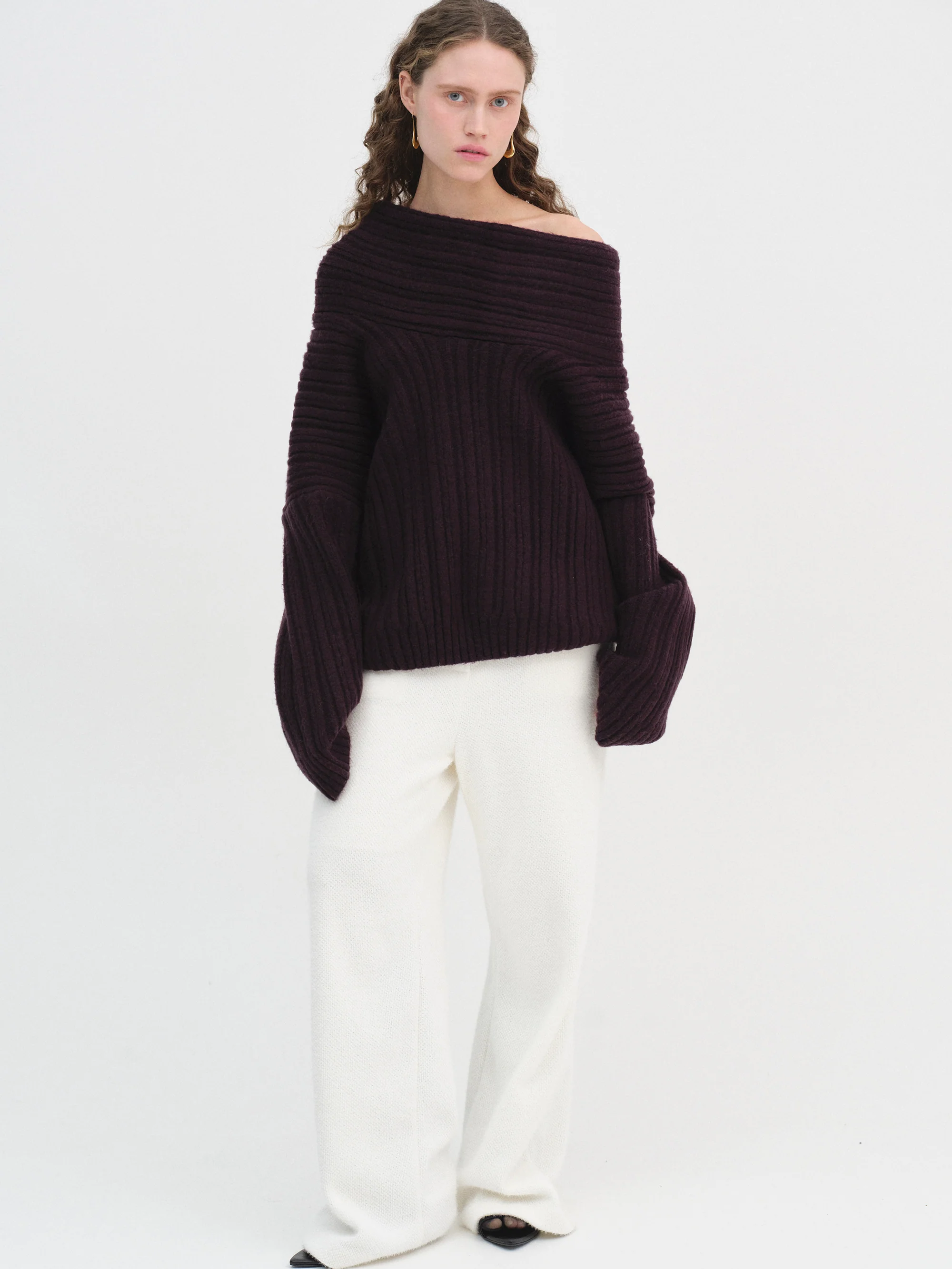 Becca Oversized High Roll Knit Pullover, Black Berry - Image 3