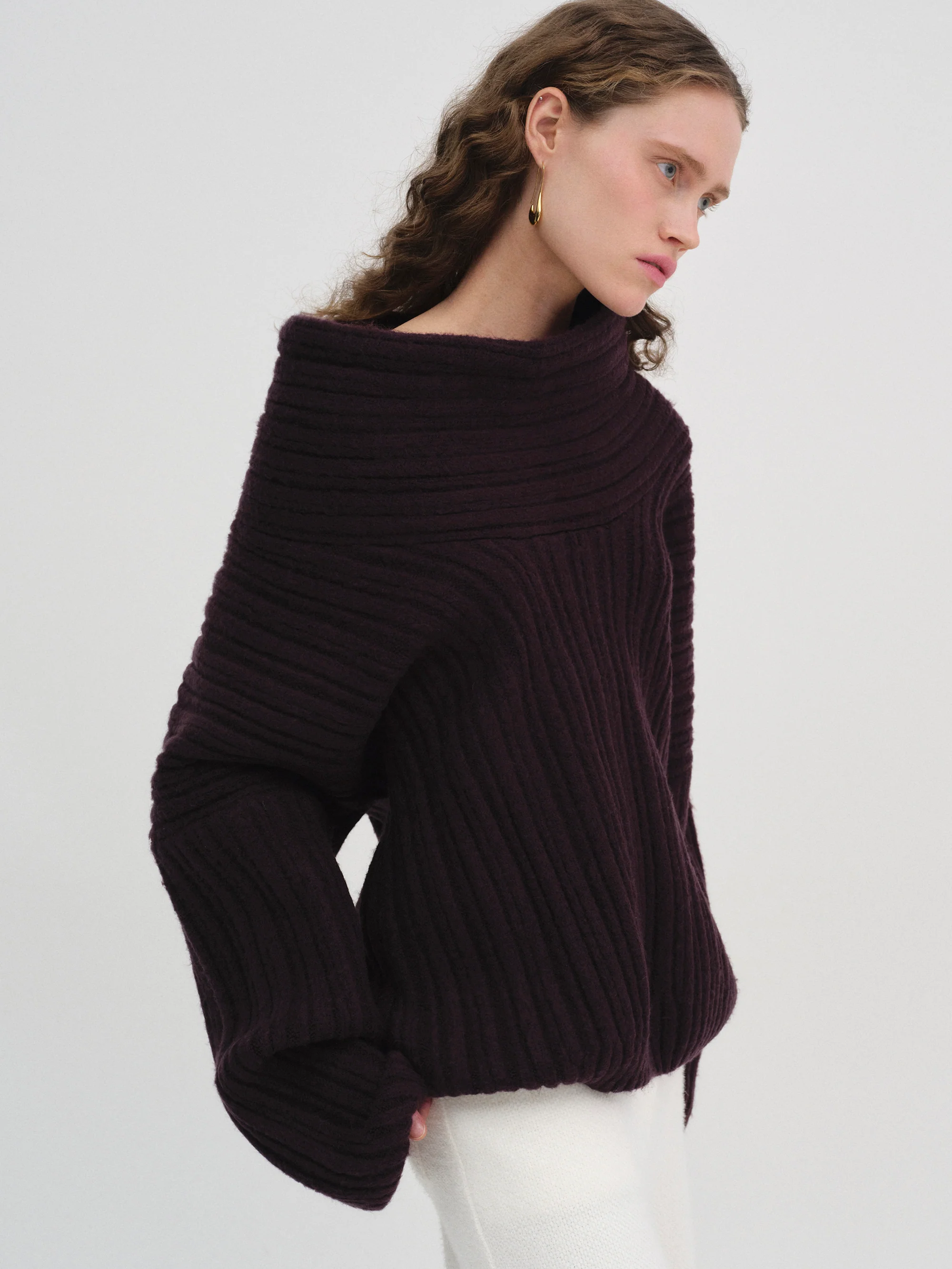 Becca Oversized High Roll Knit Pullover, Black Berry - Image 4