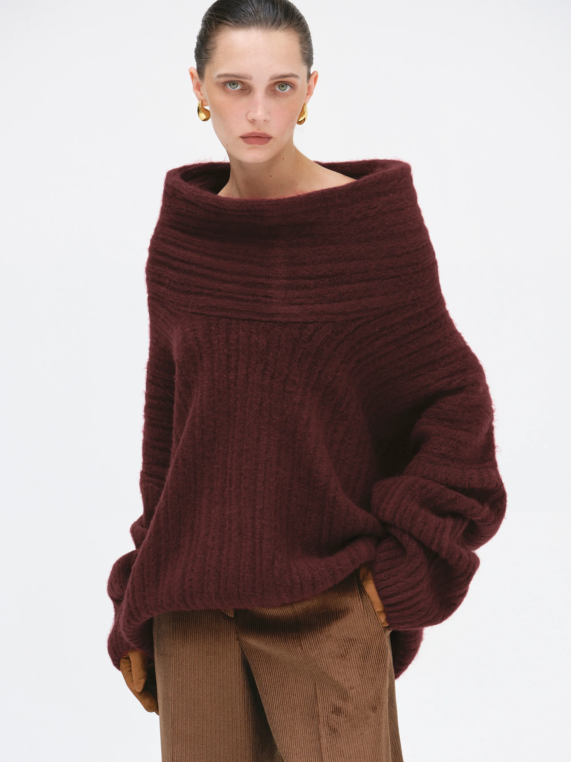 Becca Oversized High Roll Knit Pullover, Burgundy - Image 3