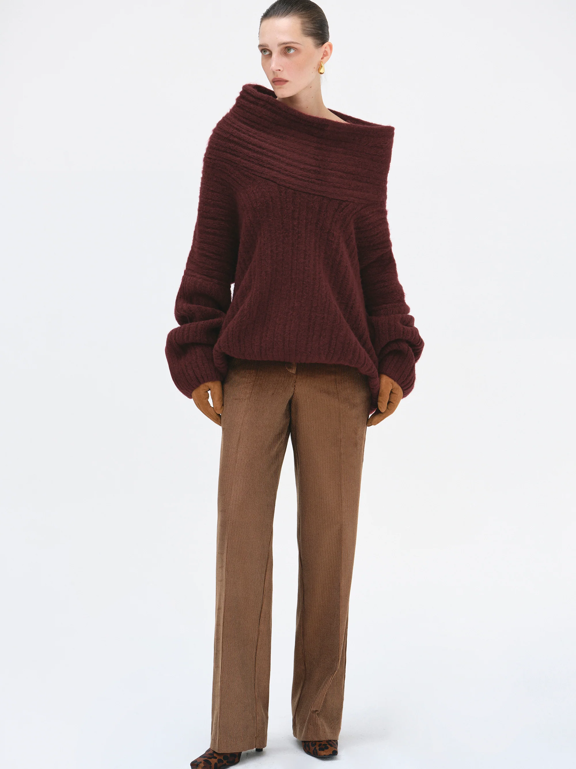 Becca Oversized High Roll Knit Pullover, Burgundy - Image 4