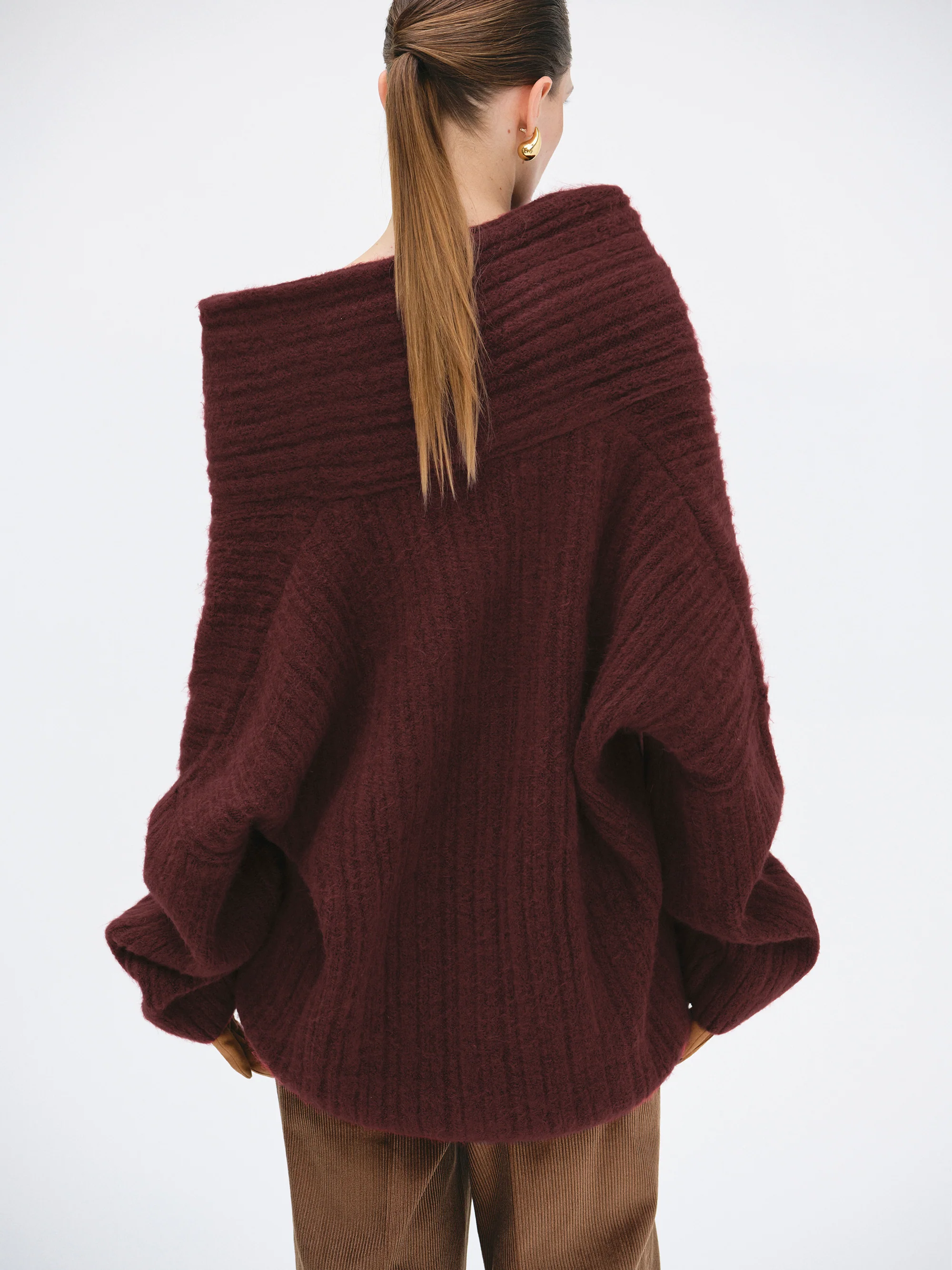 Becca Oversized High Roll Knit Pullover, Burgundy - Image 5