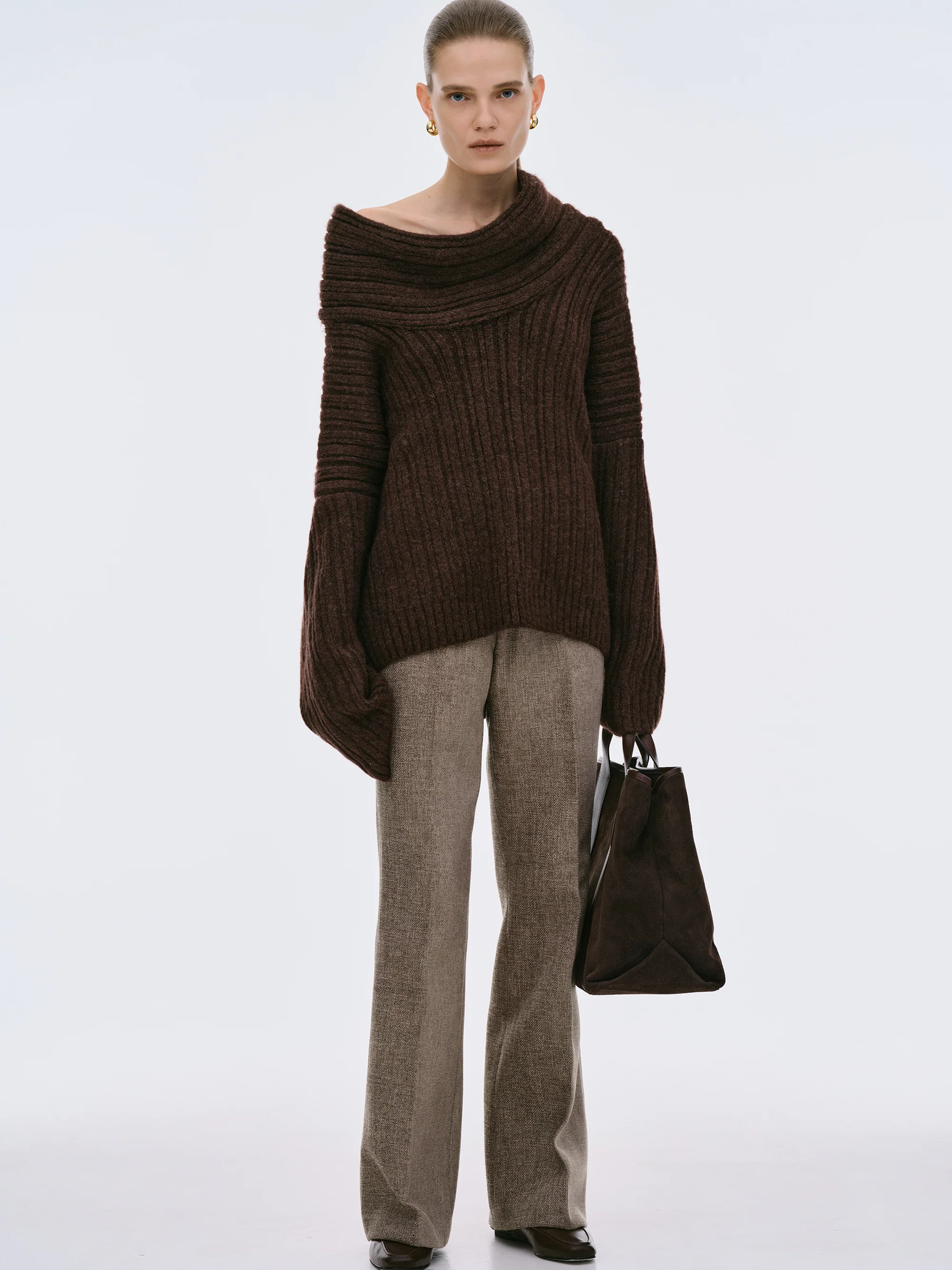 Becca Oversized High Roll Knit Pullover, Chocolate - Image 5