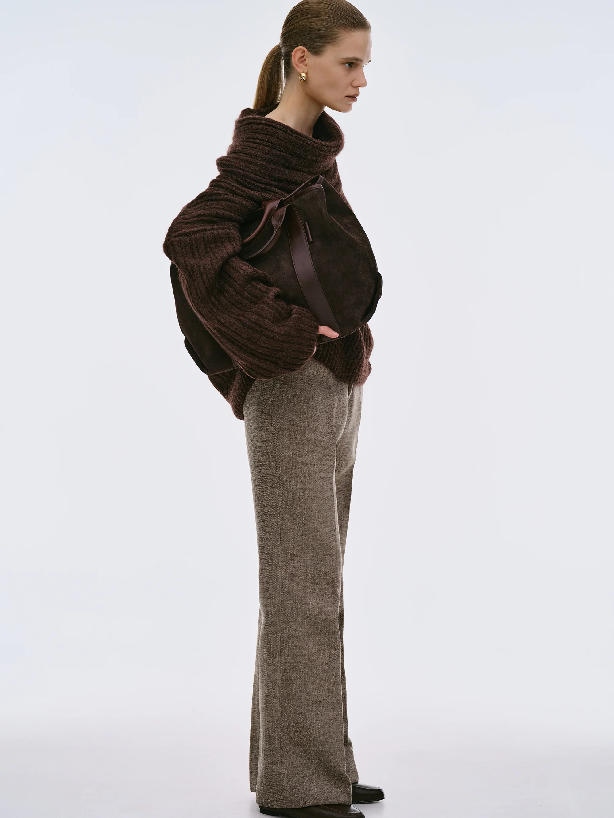 Becca Oversized High Roll Knit Pullover, Chocolate - Image 7